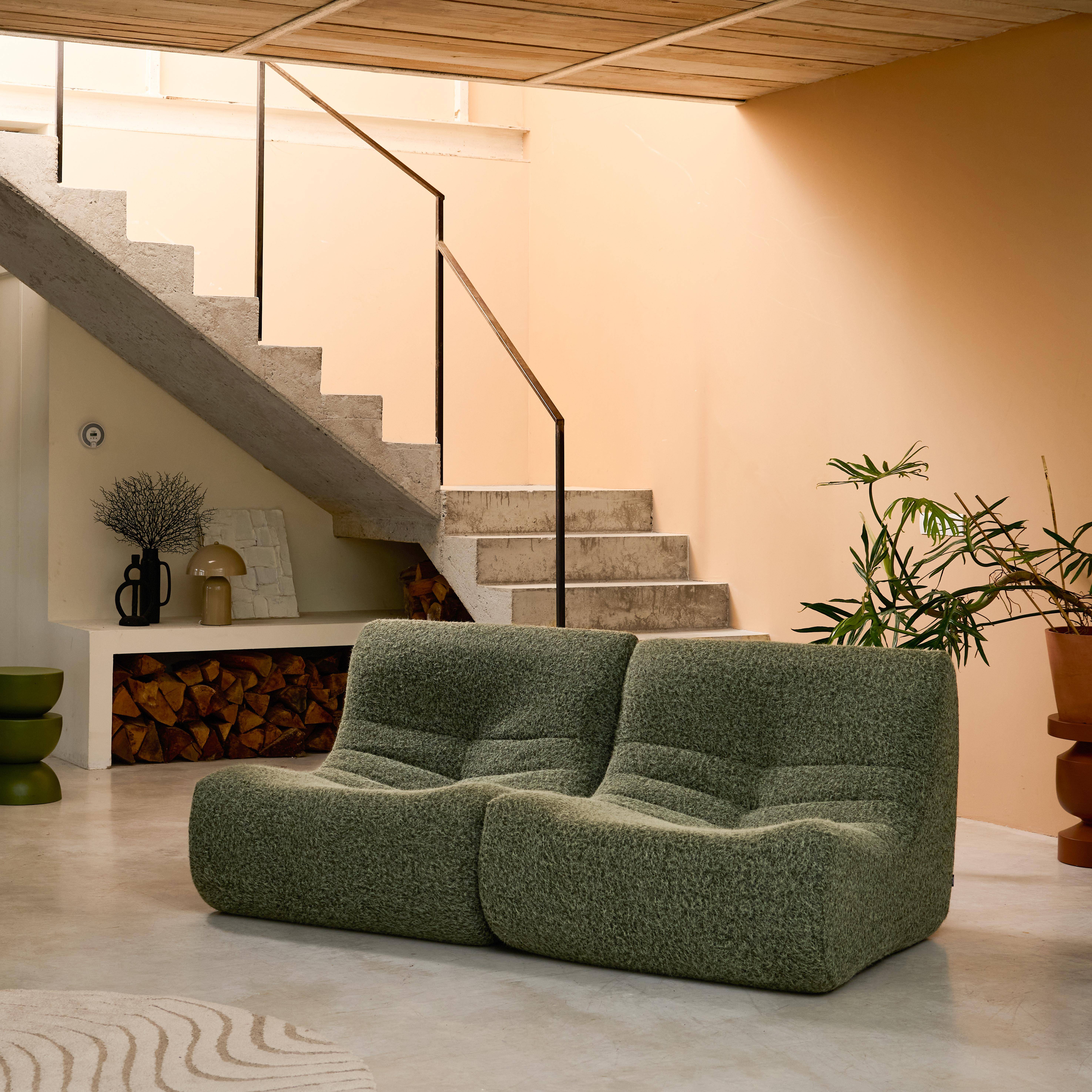 Sofá modular en tejido efecto alpaca, 2 plazas, Sokol alpaca, Verde kaki, 105x91x72 cm,sweeek,Photo2