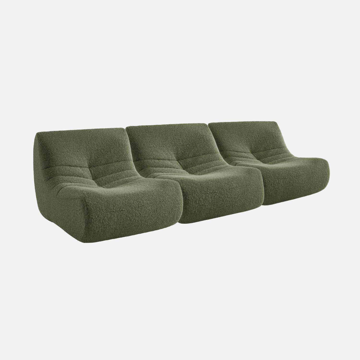 Poltrona de tecido efeito alpaca, 3 lugares, Sokol, Verde caqui, 105x91x72 cm,sweeek,Photo1