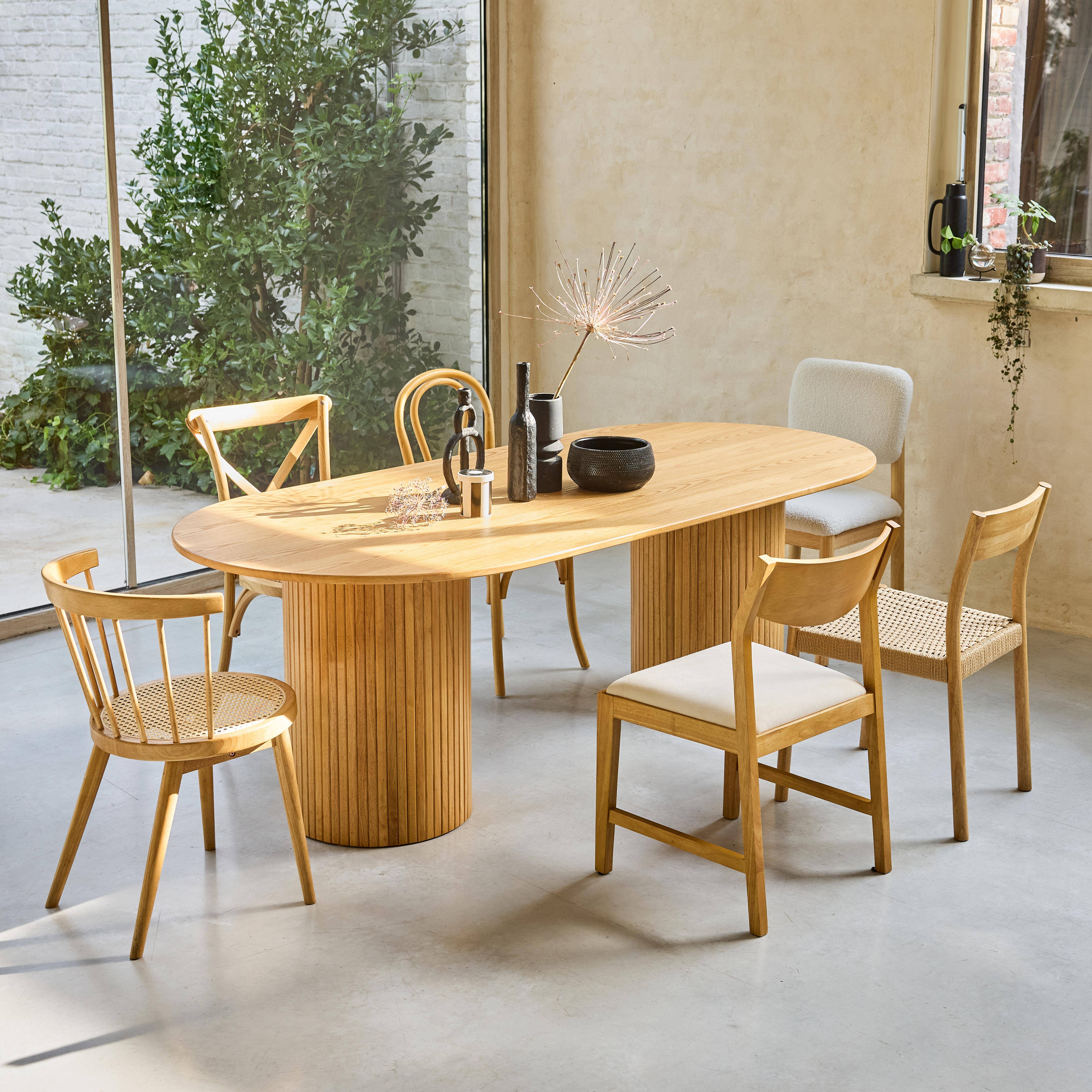 Ovale eetkamertafel rubberhout en eikenfineer 8 plaatsen naturel L 220 x B 100 x H 73 cm - Estelle Photo5