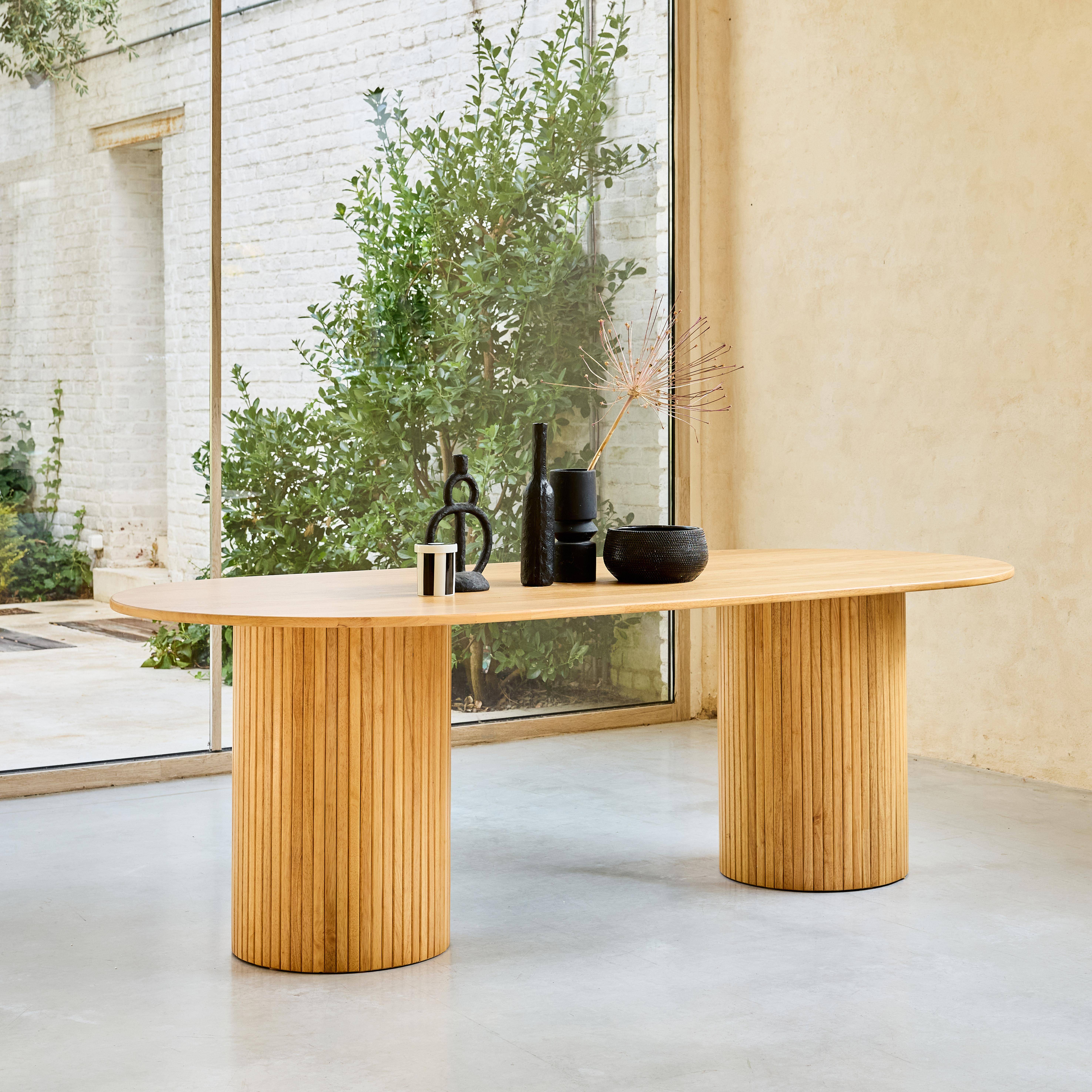 Ovale eetkamertafel rubberhout en eikenfineer 8 plaatsen naturel L 220 x B 100 x H 73 cm - Estelle Photo2
