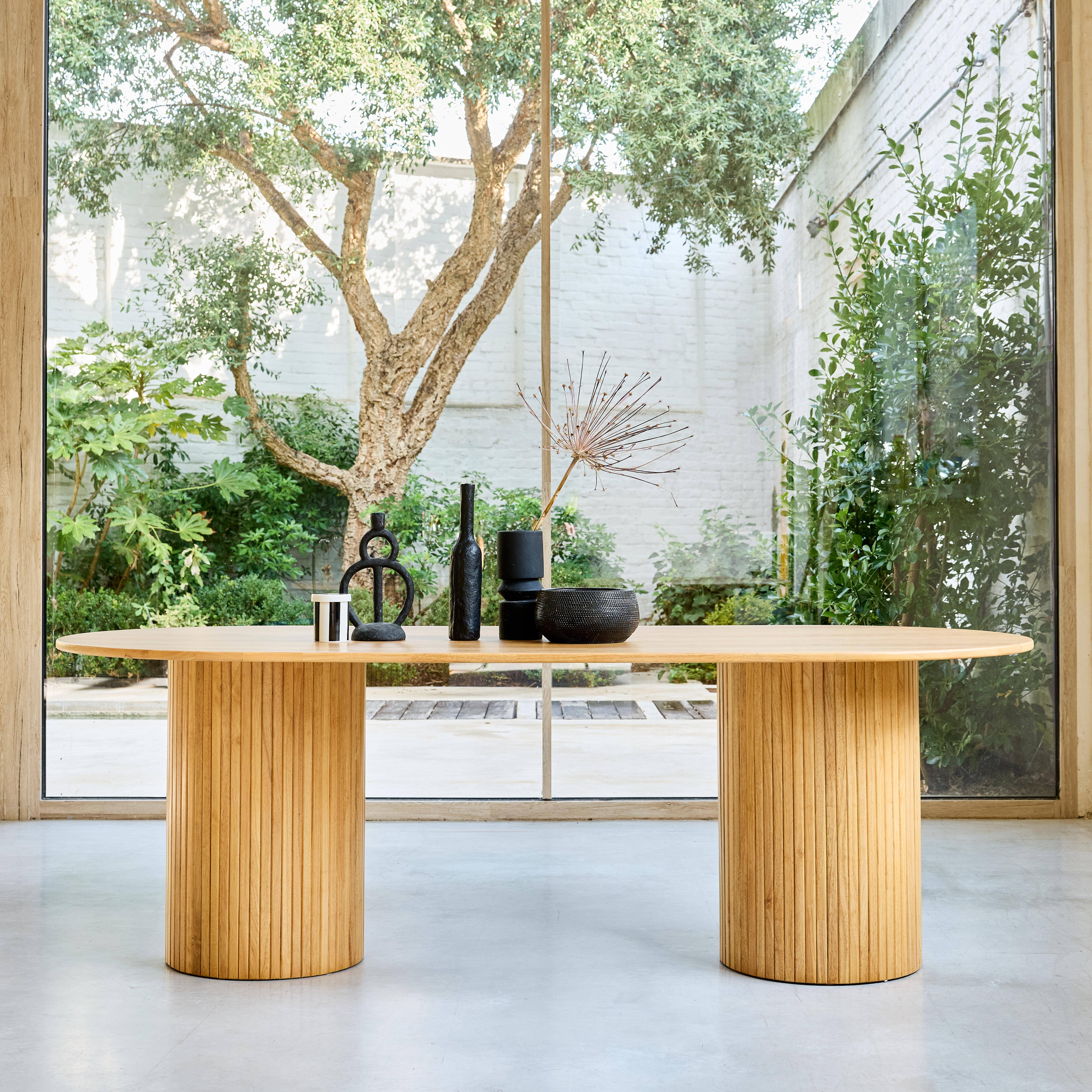 Ovale eetkamertafel rubberhout en eikenfineer 8 plaatsen naturel L 220 x B 100 x H 73 cm - Estelle Photo1