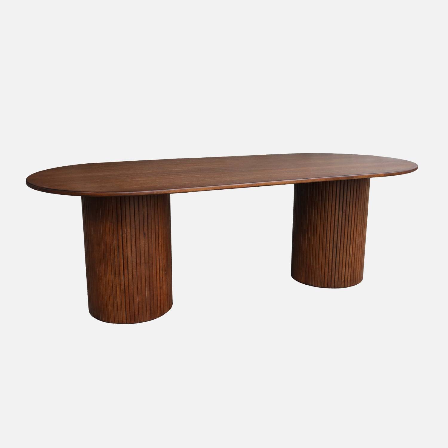 Mesa de comedor de madera de hévea y chapado de roble, 8 plazas, Madera de nogal