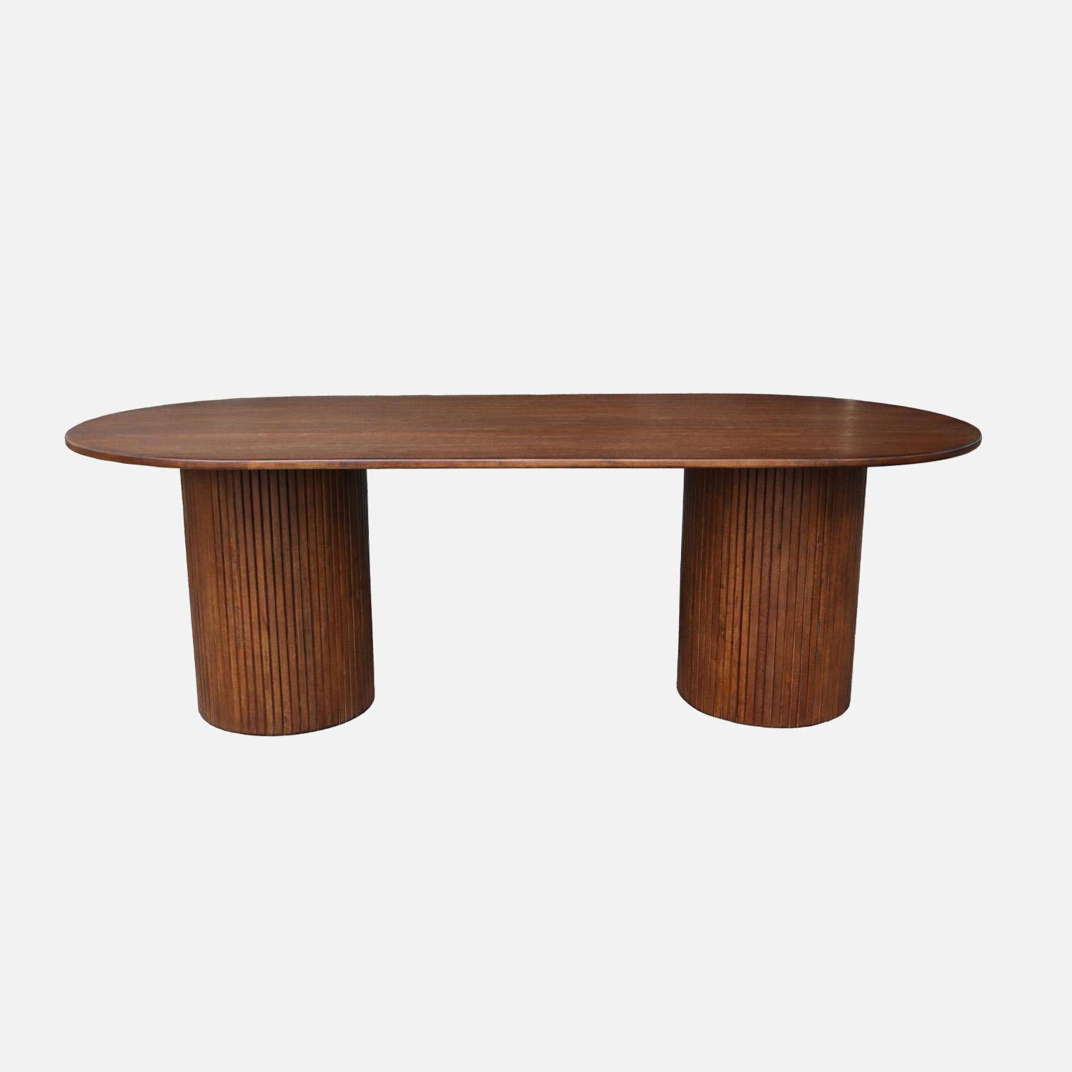 Mesa de comedor de madera de hévea y chapado de roble, 8 plazas, Estelle, Madera de nogal, 220x100x73 cm Photo2