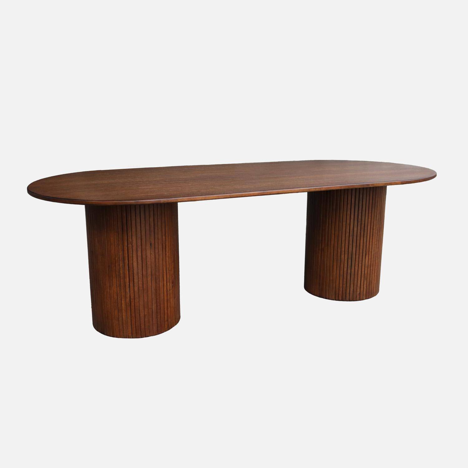 Mesa de comedor de madera de hévea y chapado de roble, 8 plazas, Estelle, Madera de nogal, 220x100x73 cm Photo1