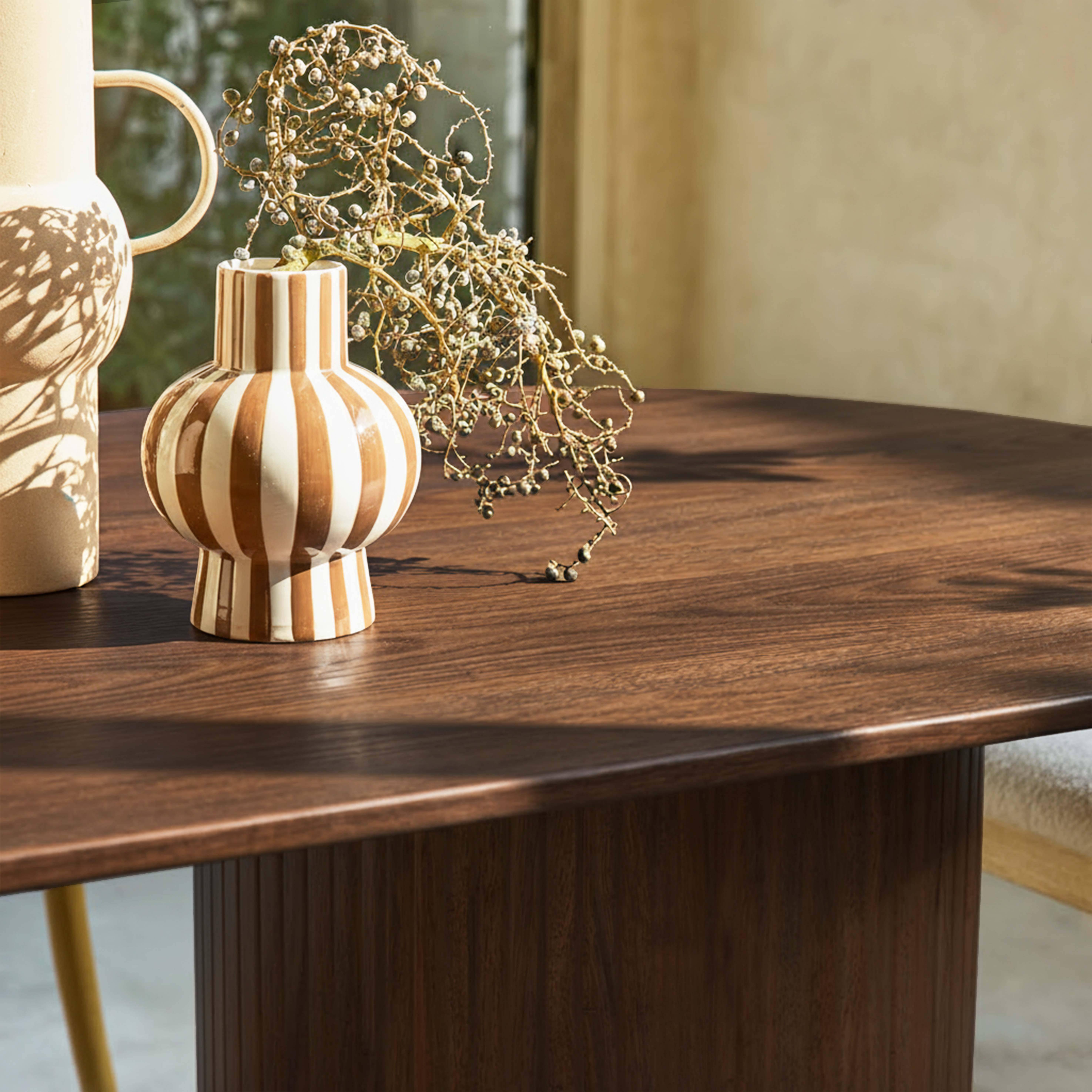 Mesa de comedor de madera de hévea y chapado de roble, 8 plazas, Estelle, Nogal, 220x100x73 cm Photo3