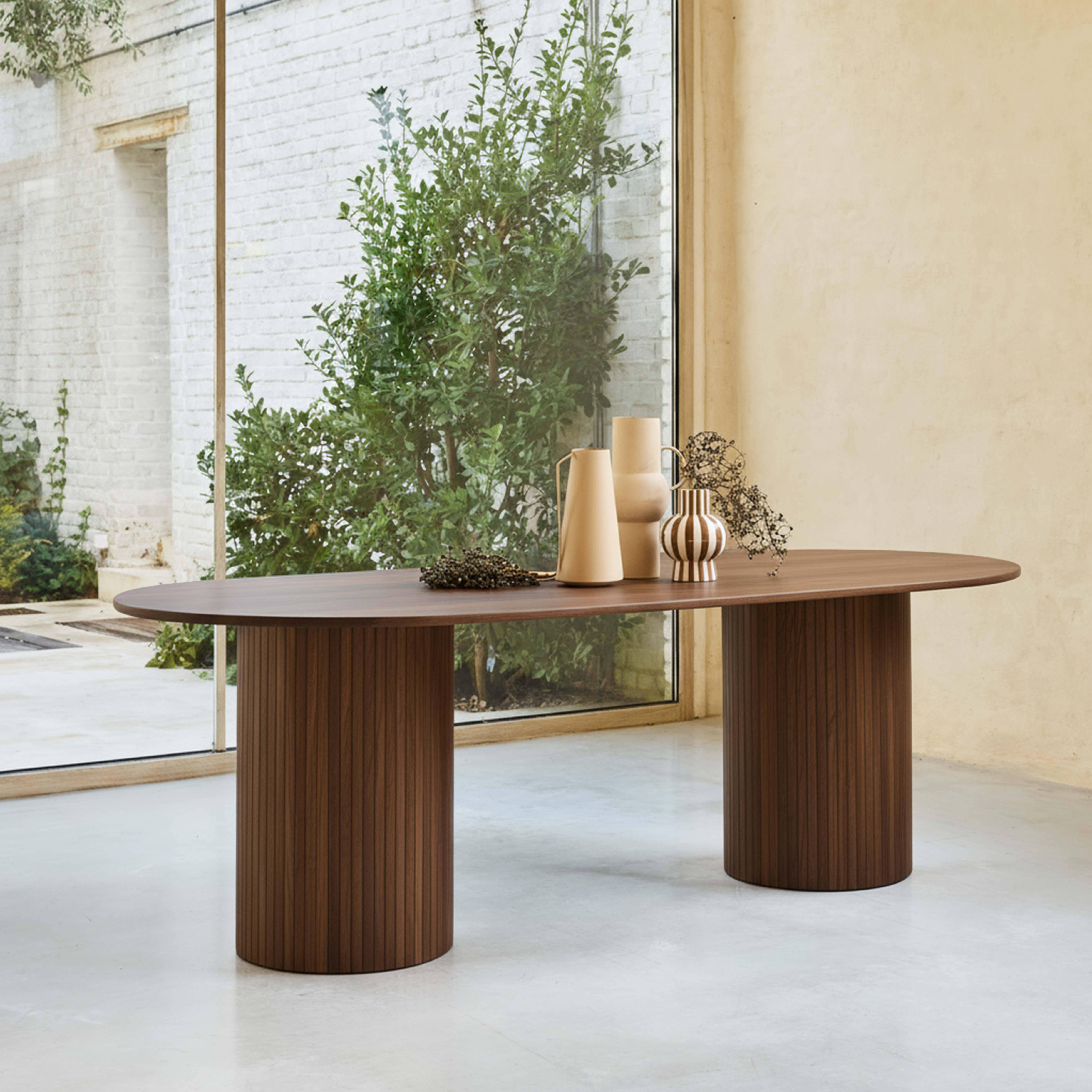 Mesa de comedor de madera de hévea y chapado de roble, 8 plazas, Estelle, Nogal, 220x100x73 cm Photo2