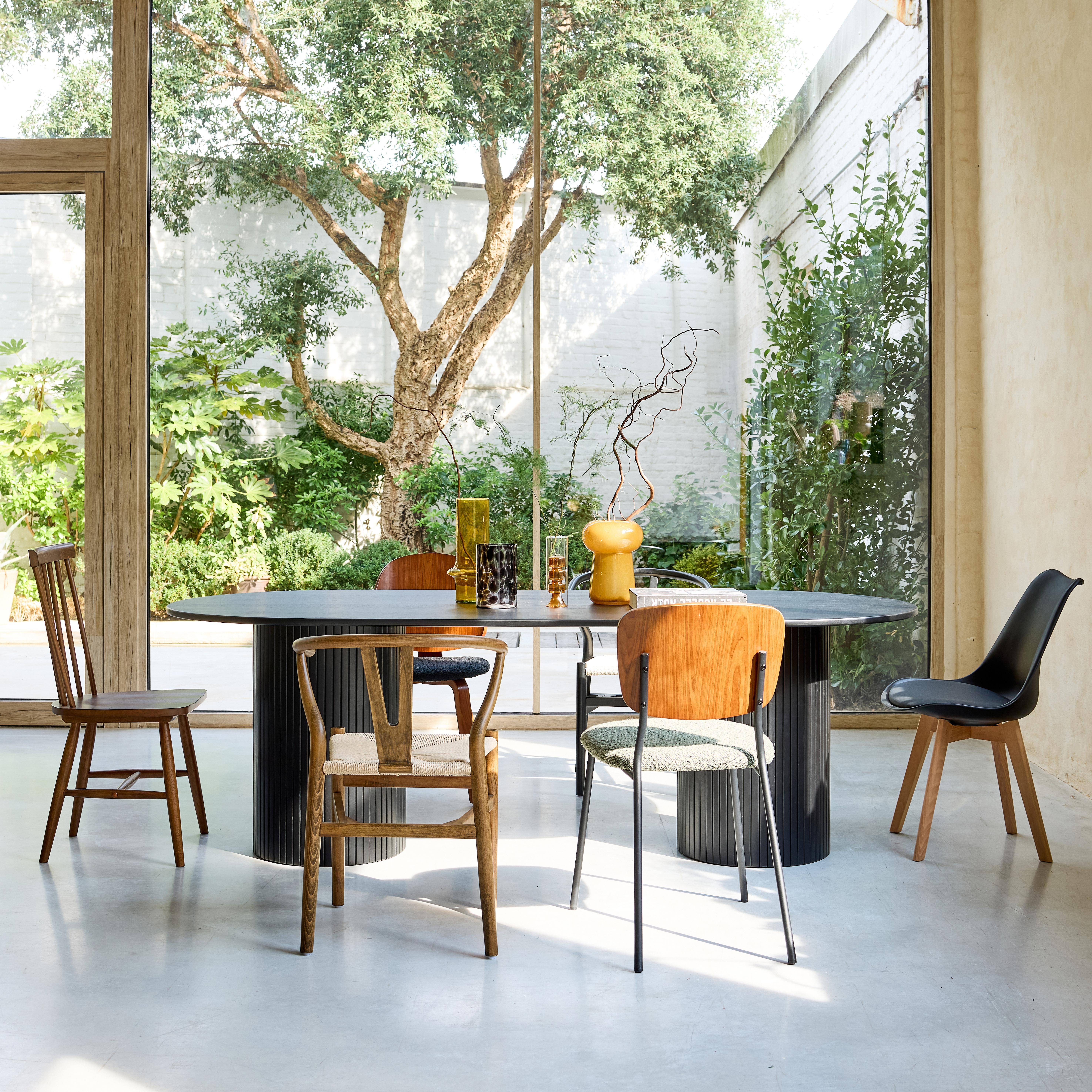 Ovale eettafel rubberhout en eikenfineer 8 plaatsen zwart L 220 x B 100 x H 73 cm - Estelle,sweeek,Photo5