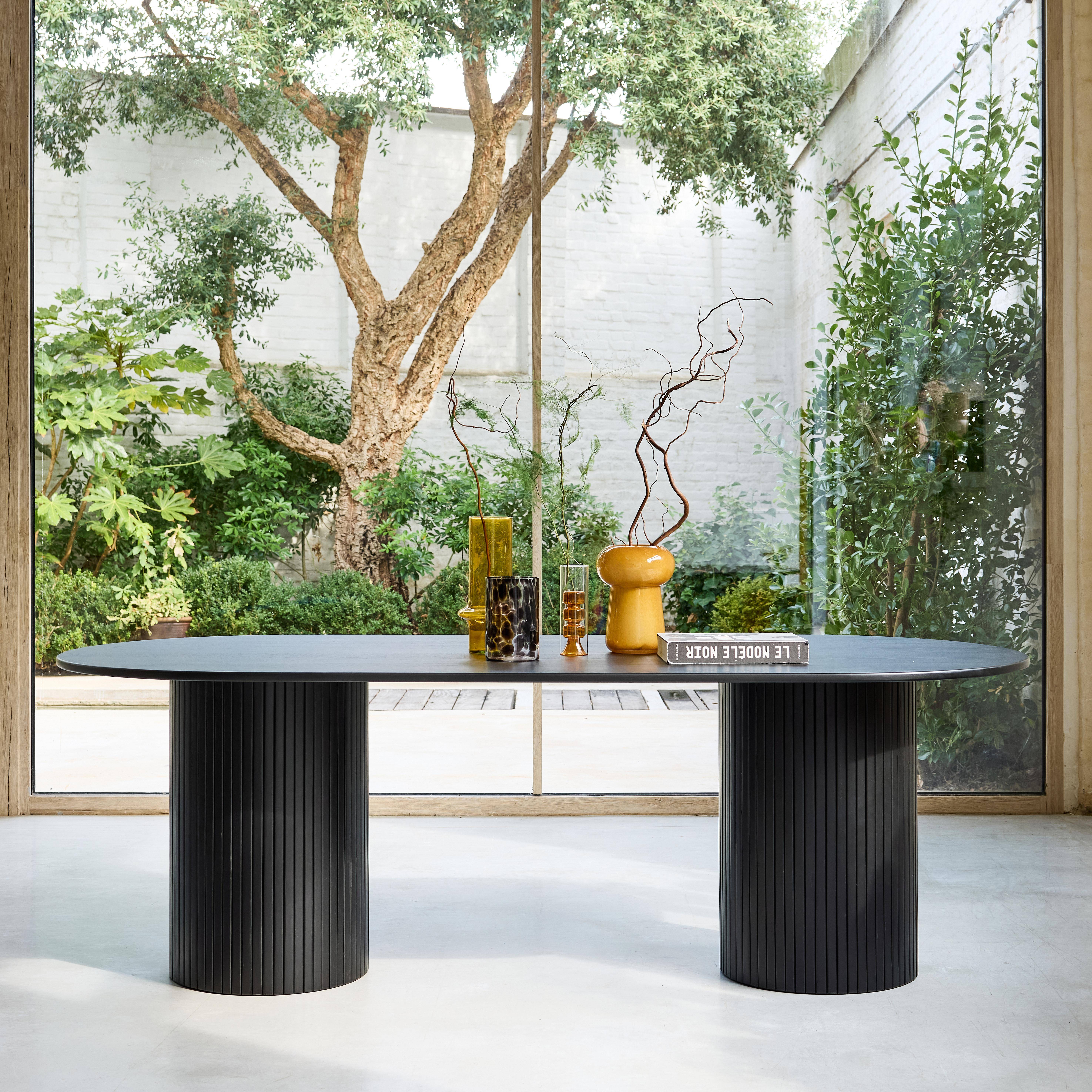 Ovale eettafel rubberhout en eikenfineer 8 plaatsen zwart L 220 x B 100 x H 73 cm - Estelle Photo1