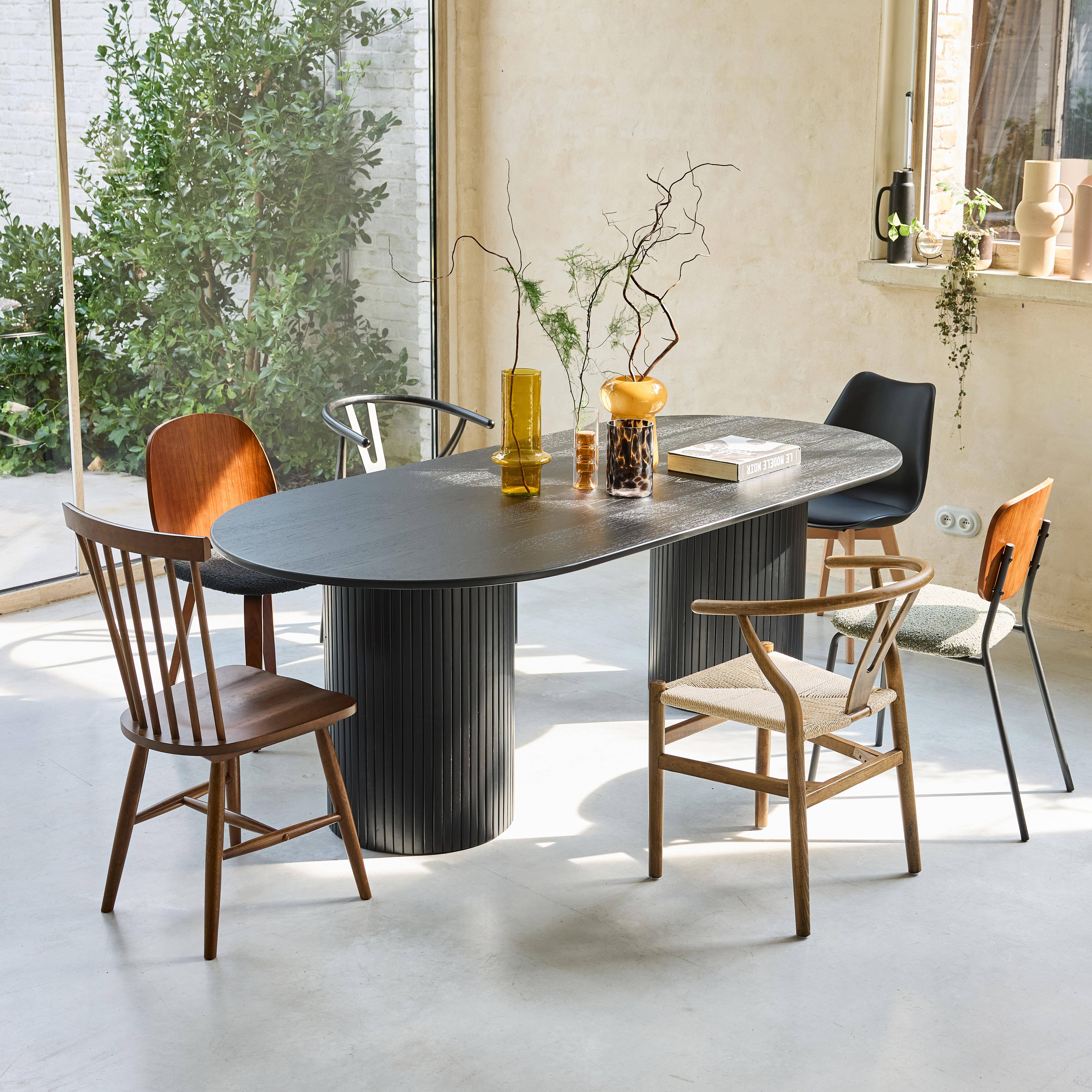 Ovale eettafel rubberhout en eikenfineer 8 plaatsen zwart L 220 x B 100 x H 73 cm - Estelle,sweeek,Photo4