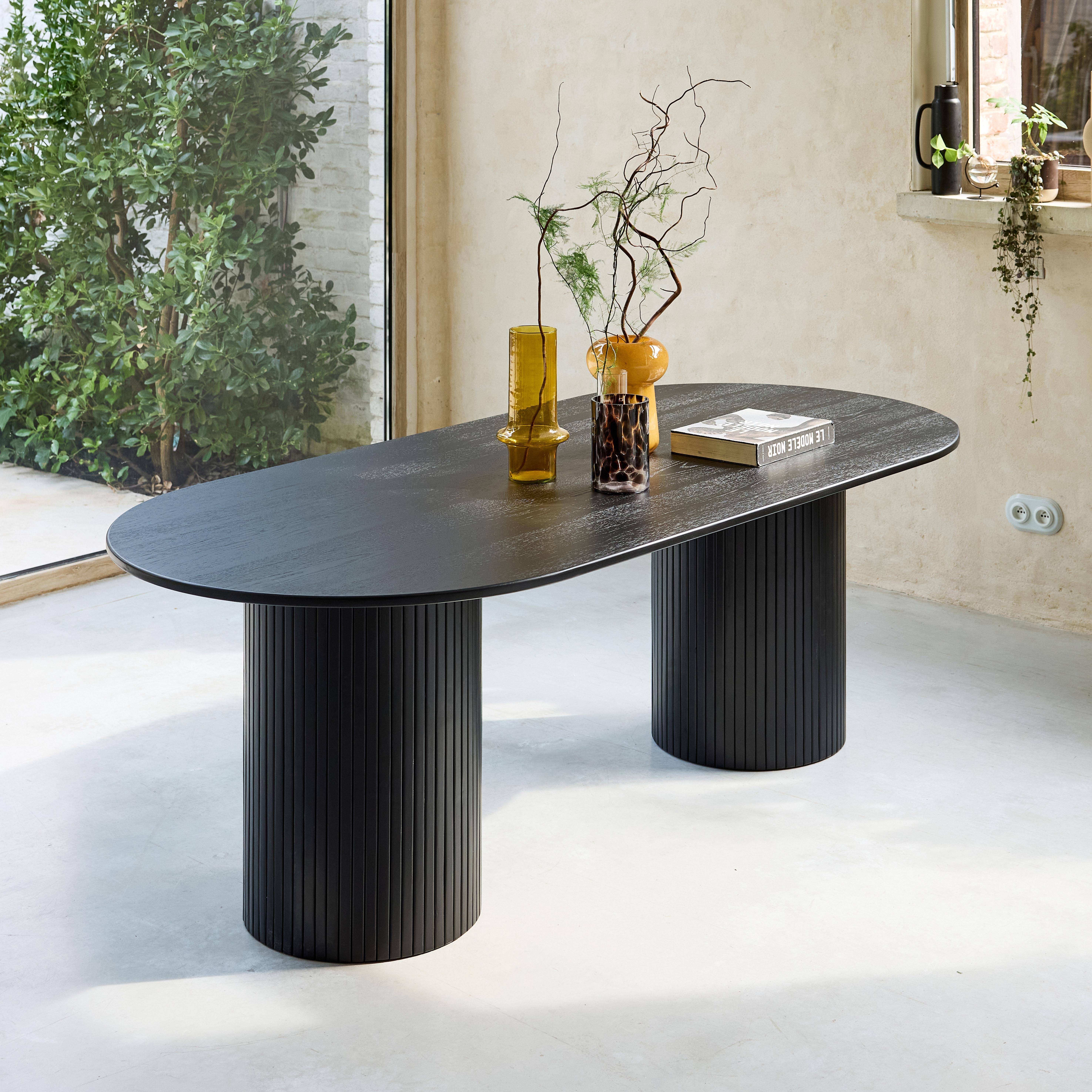 Ovale eettafel rubberhout en eikenfineer 8 plaatsen zwart L 220 x B 100 x H 73 cm - Estelle Photo2