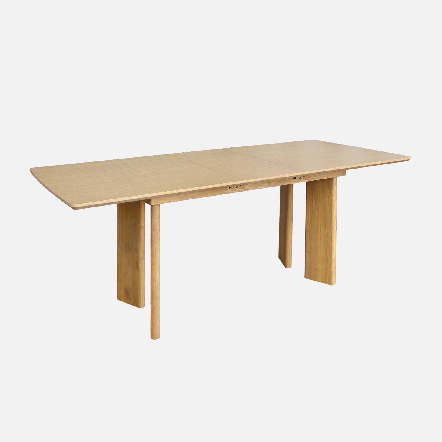 Table à manger extensible bois d'hévéa, placage chêne naturel 6-8 places