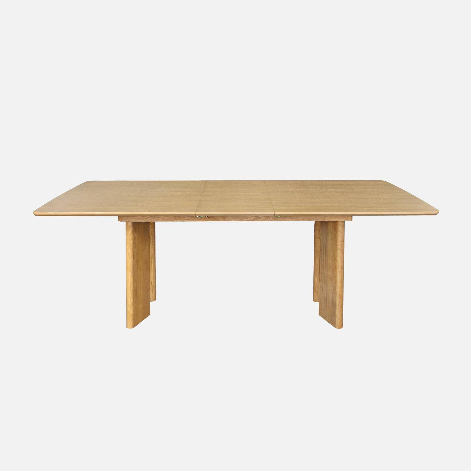 Table à manger rectangulaire extensible bois d'hévéa et placage chêne naturel 6-8 places 170-210cm - Albane Photo5
