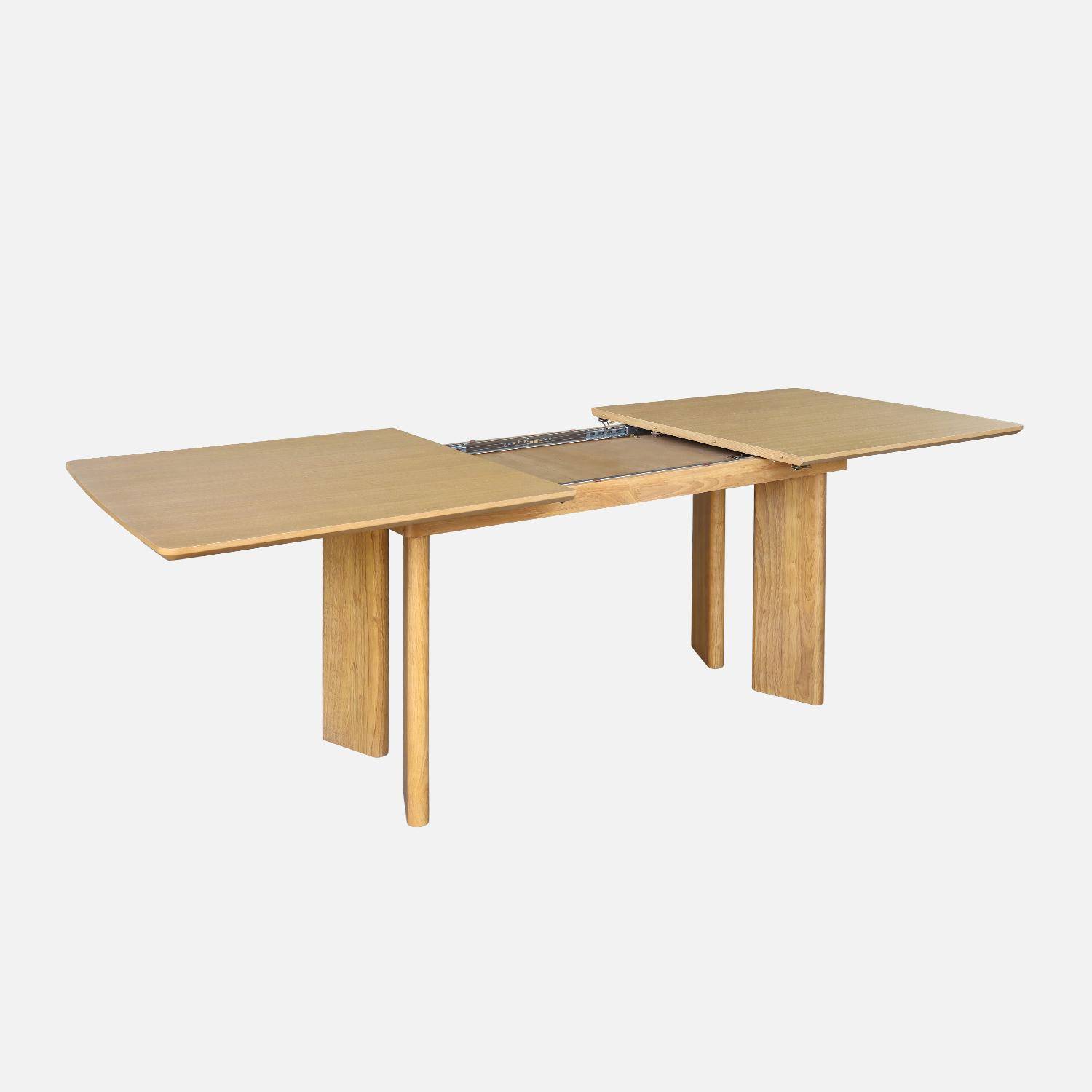 Table à manger rectangulaire extensible bois d'hévéa et placage chêne naturel 6-8 places 170-210cm - Albane Photo2