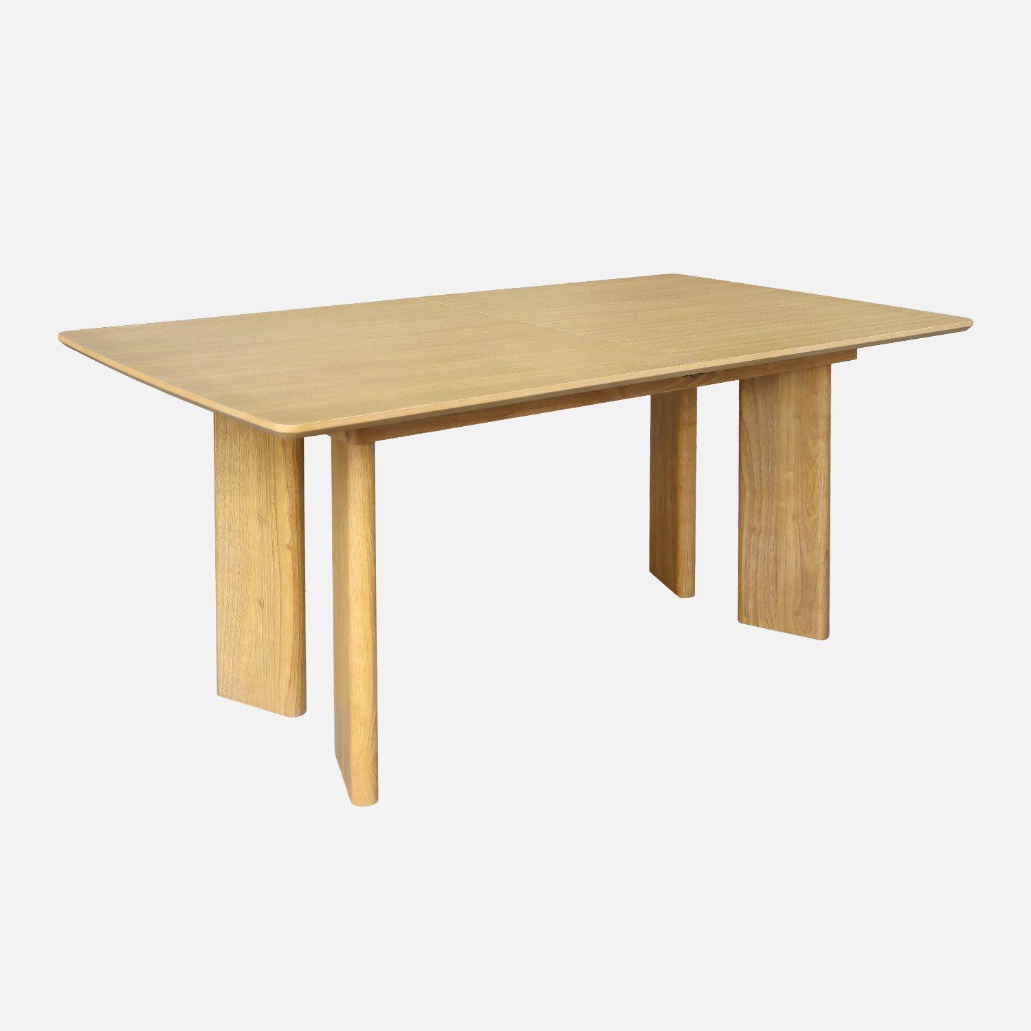 Table à manger rectangulaire extensible bois d'hévéa et placage chêne naturel 6-8 places 170-210cm - Albane Photo3