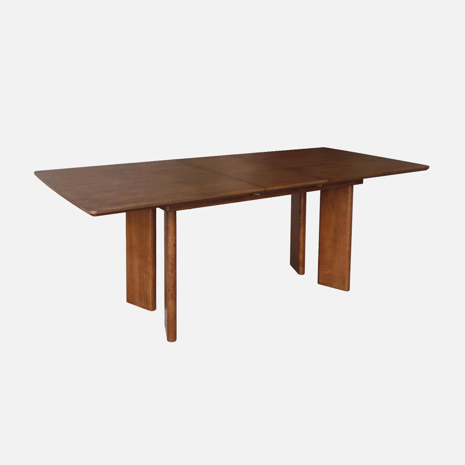Table à manger rectangulaire extensible bois d'hévéa et placage chêne noyer 6-8 places 170-210cm - Albane Photo1