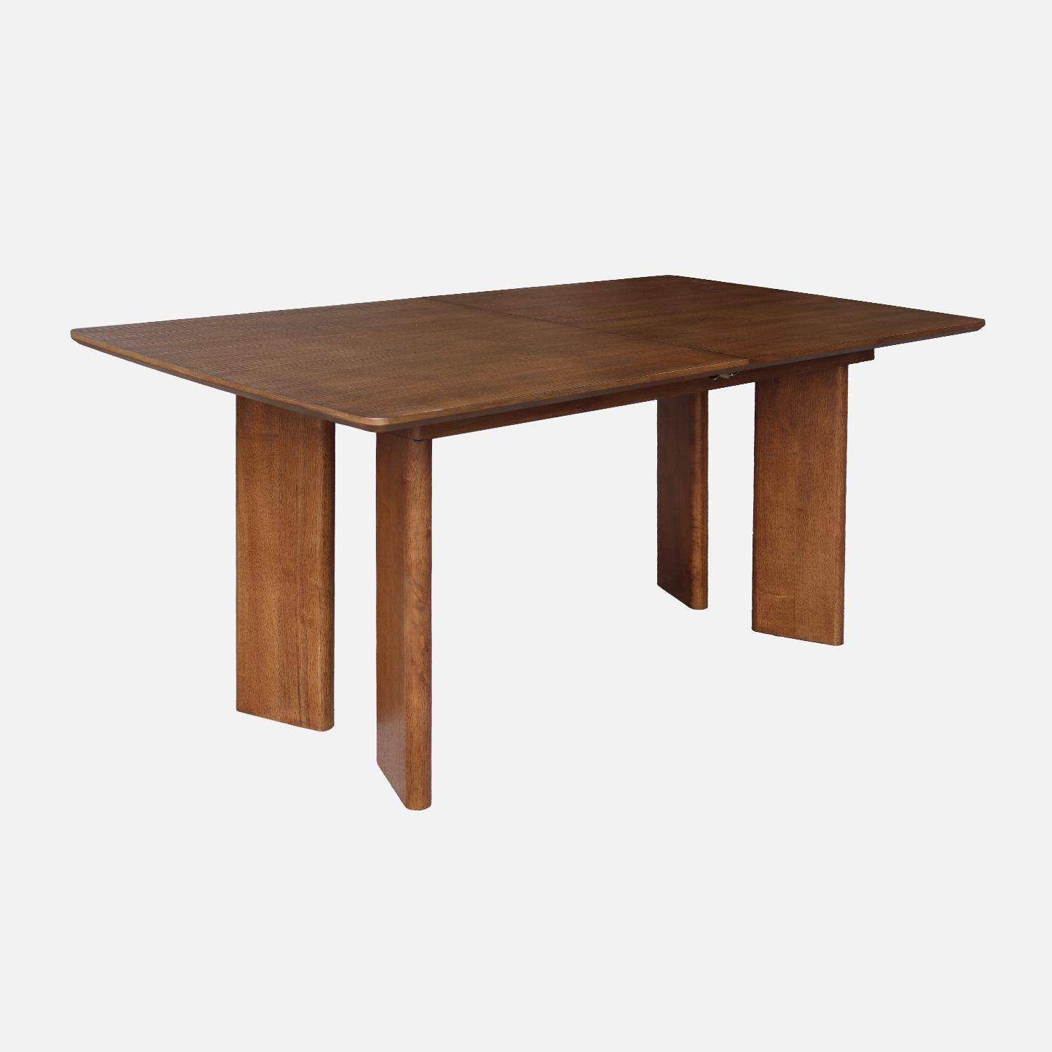 Table à manger rectangulaire extensible bois d'hévéa et placage chêne noyer 6-8 places 170-210cm - Albane Photo3