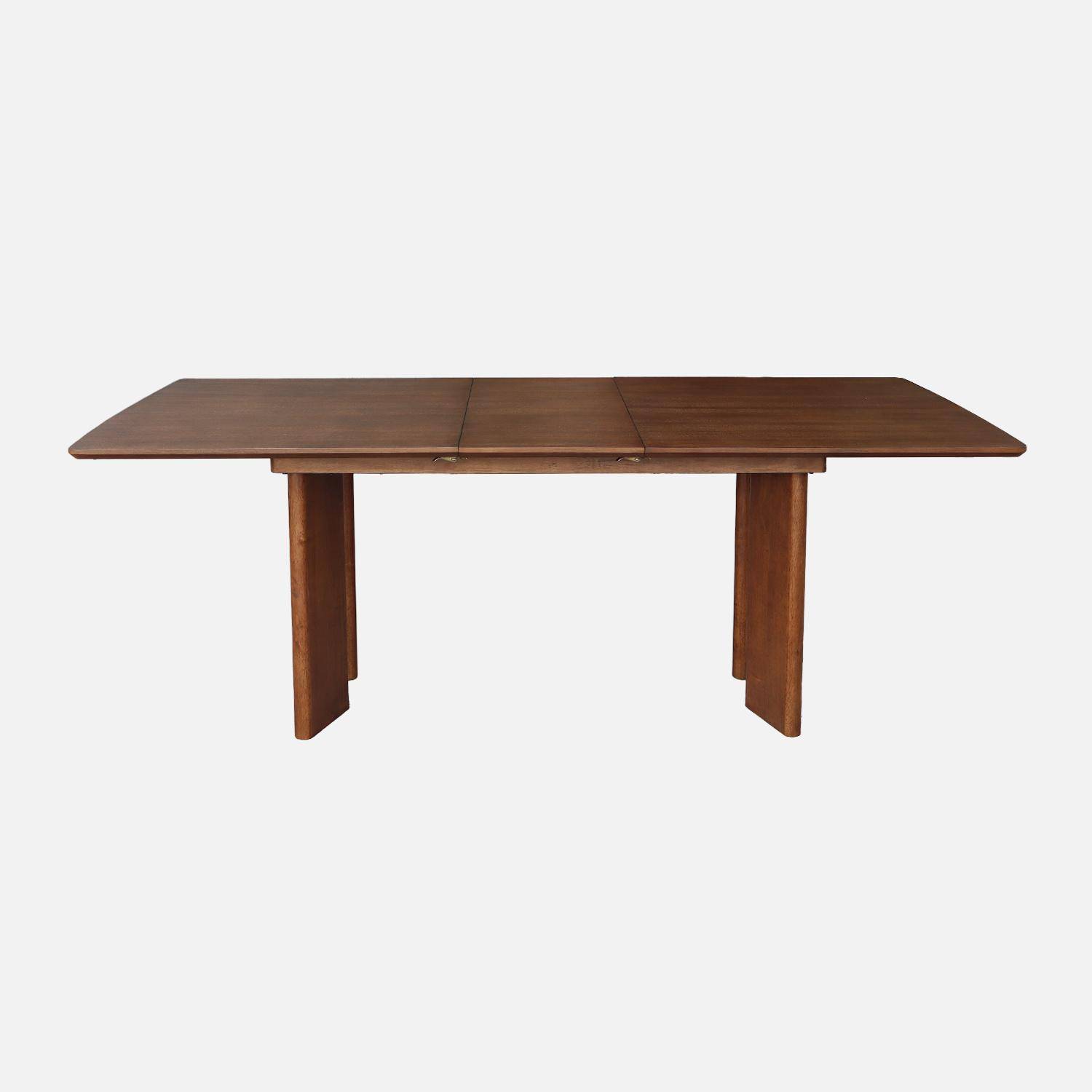 Table à manger rectangulaire extensible bois d'hévéa et placage chêne noyer 6-8 places 170-210cm - Albane Photo5