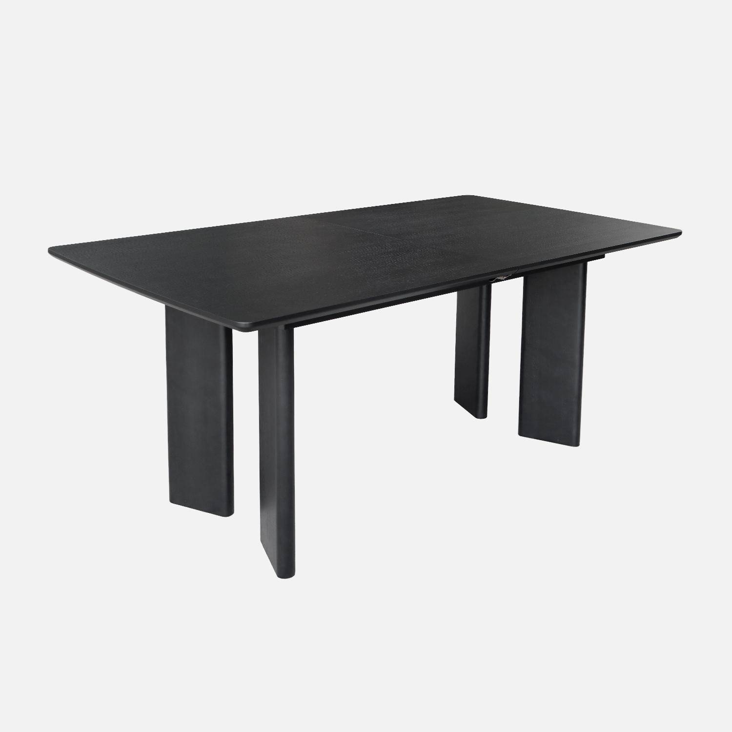 Table à manger rectangulaire extensible bois d'hévéa et placage chêne noir 6-8 places 170-210cm - Albane Photo3