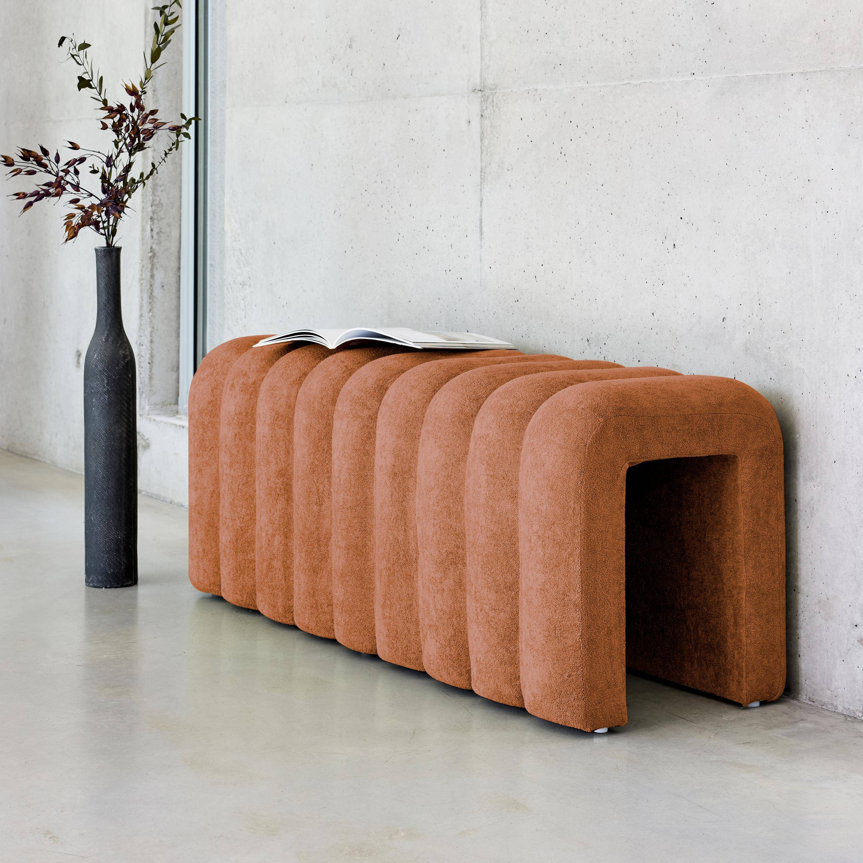 Banc, bout de lit blanc contemporain en tissu orange Photo1