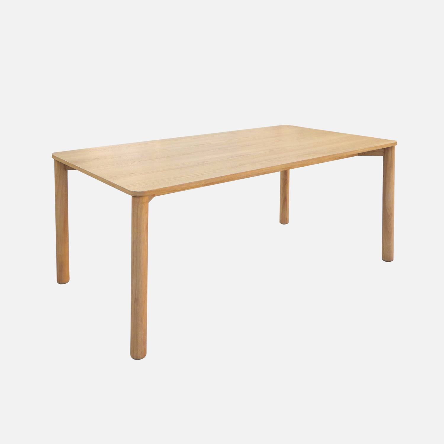 Table à manger rectangulaire bois d'hévéa et placage chêne naturel 6 places