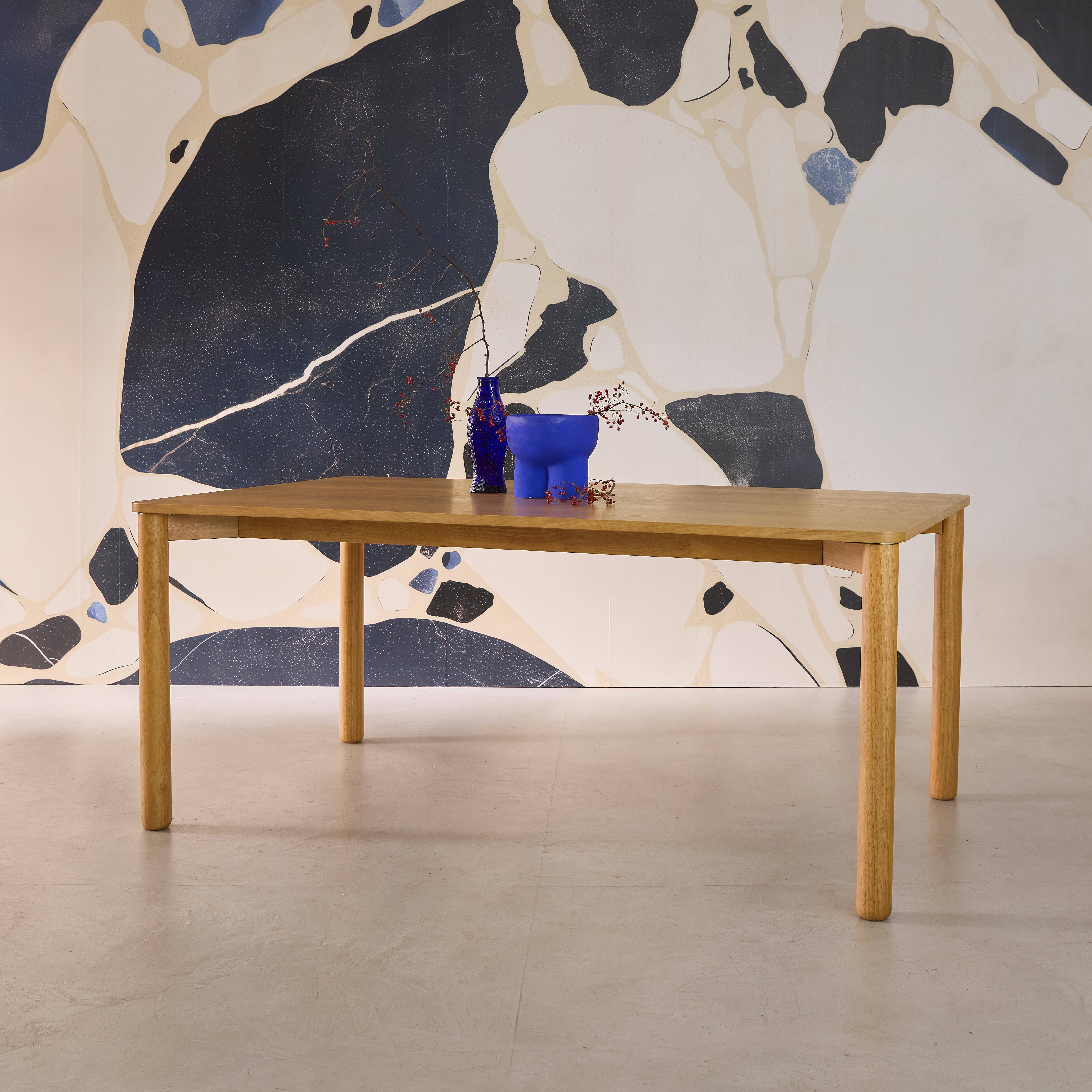 Tavolo da pranzo rettangolare in legno di hevea e impiallacciatura di quercia 6 posti, Solene, Marrone naturale, 180x100x75 cm,sweeek,Photo2