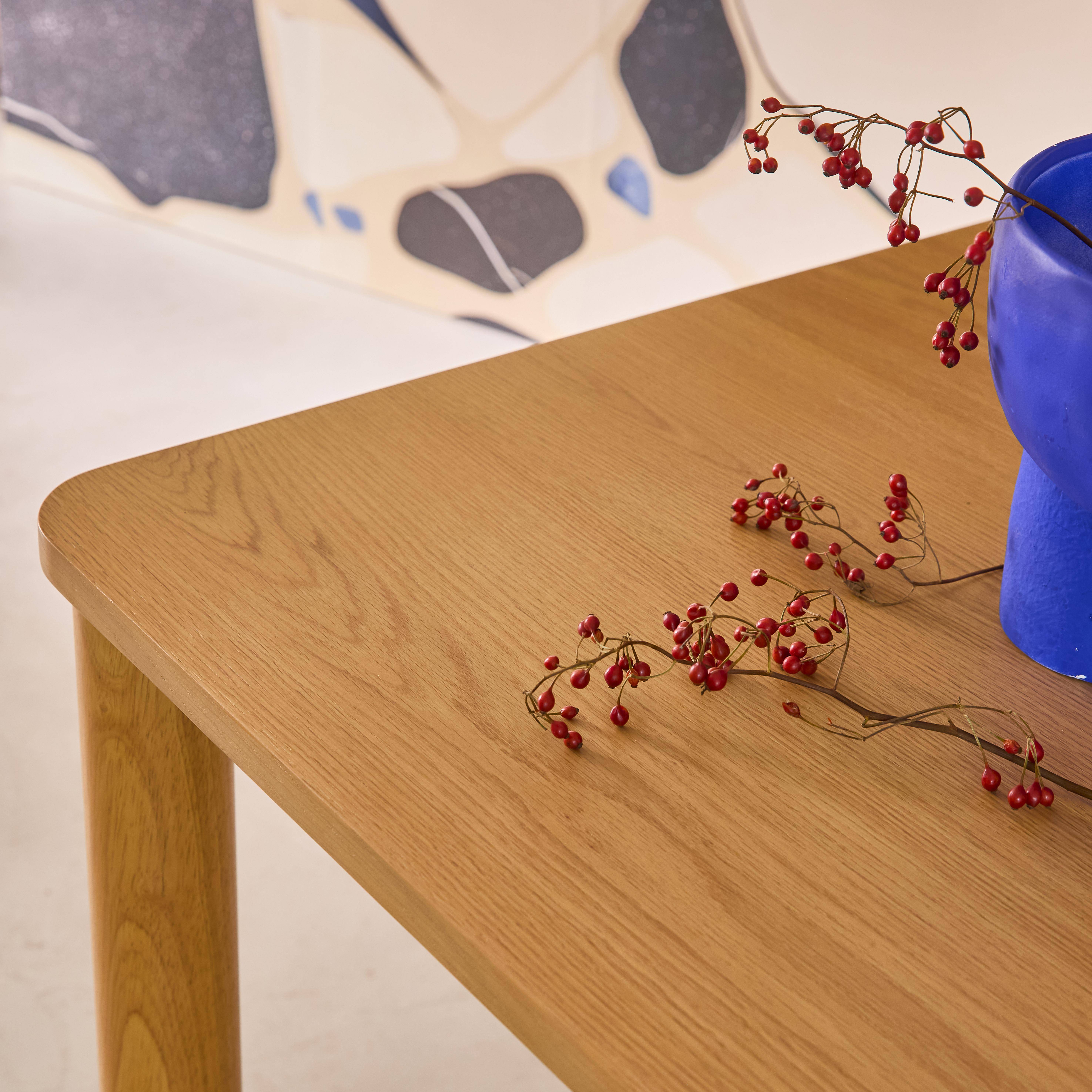 Tavolo da pranzo rettangolare in legno di hevea e impiallacciatura di quercia 6 posti, Solene, Marrone naturale, 180x100x75 cm,sweeek,Photo3