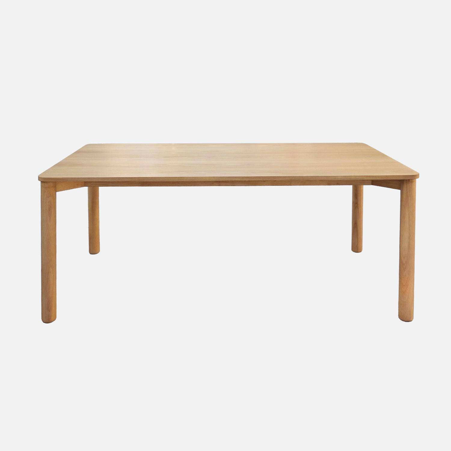 Table à manger rectangulaire bois d'hévéa et placage chêne naturel 6 places - 180 x 100 x 75 cm - Solene Photo2