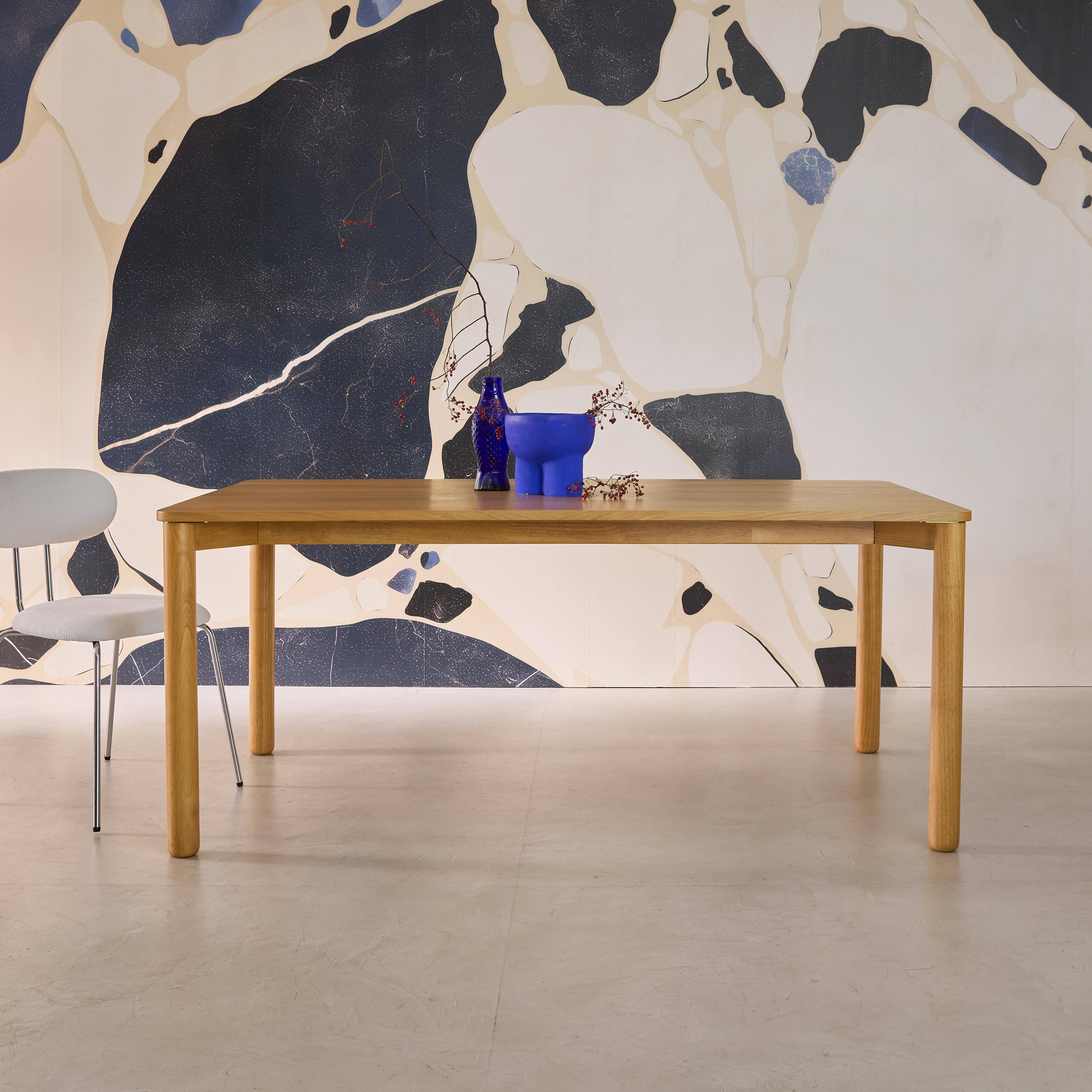 Tavolo da pranzo rettangolare in legno di hevea e impiallacciatura di quercia 6 posti, Solene, Marrone naturale, 180x100x75 cm,sweeek,Photo1