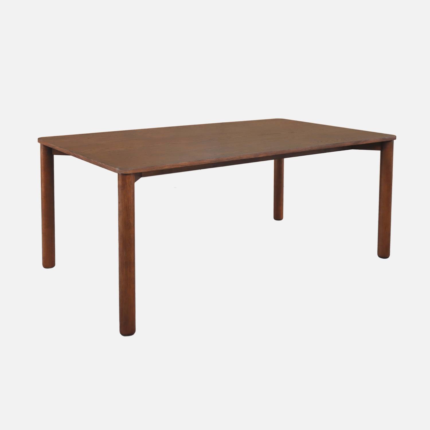 Table à manger rectangulaire bois d'hévéa et placage chêne noyer 6 places