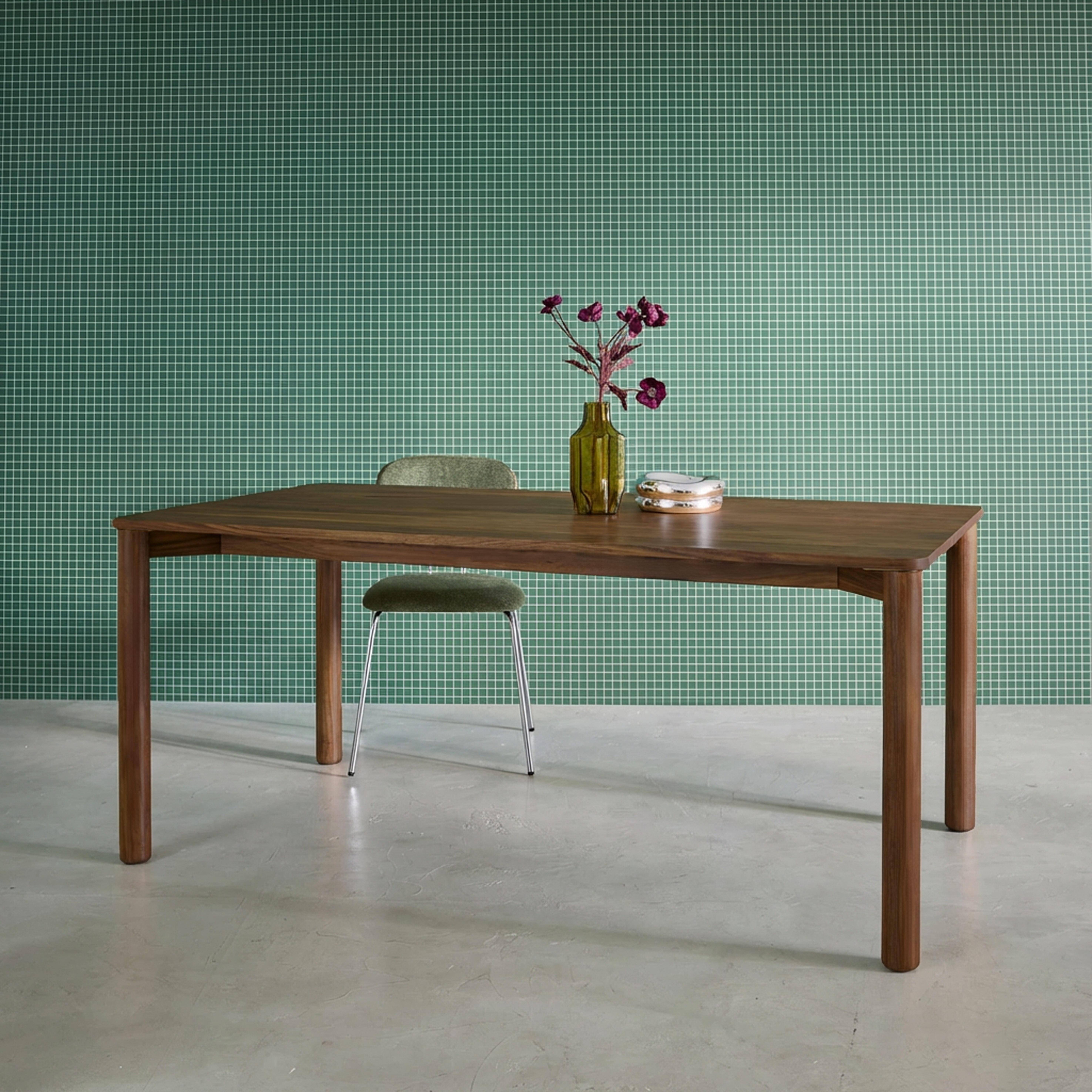 Table à manger rectangulaire bois d'hévéa et placage chêne noyer 6 places - 180 x 100 x 75 cm - Solene Photo2