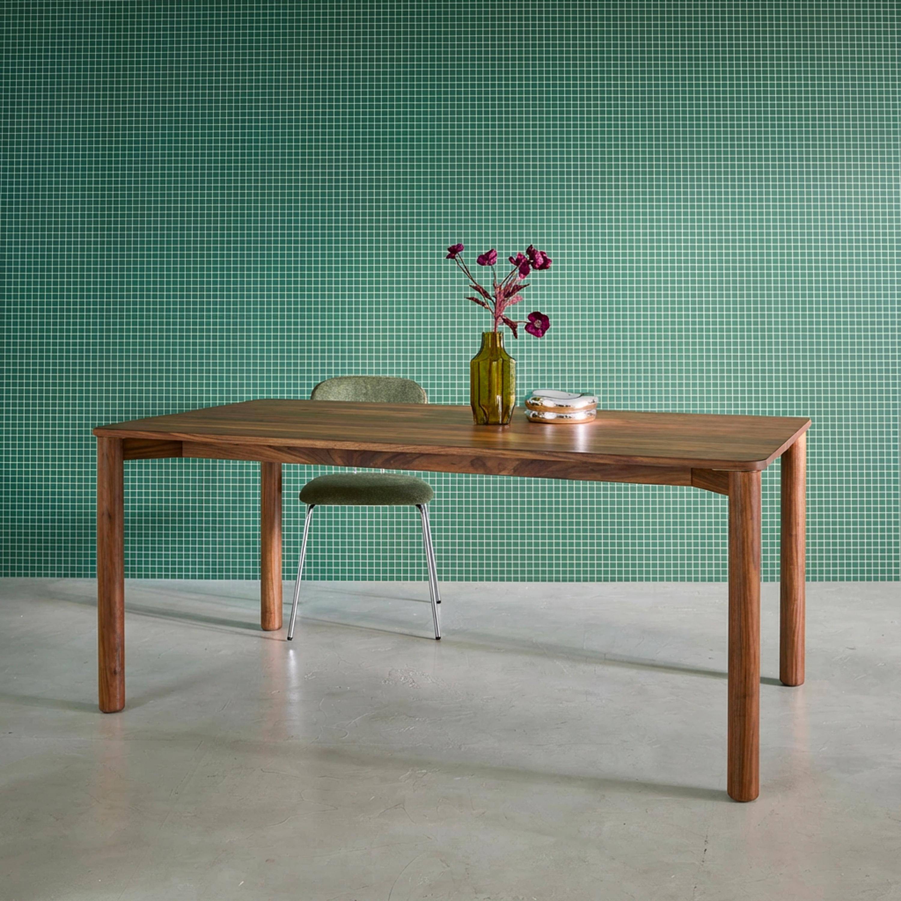 Rechthoekige eettafel rubberhout en eikenfineer 6 plaatsen walnoot - 180 x 100 x 75 cm - Solene,sweeek,Photo2