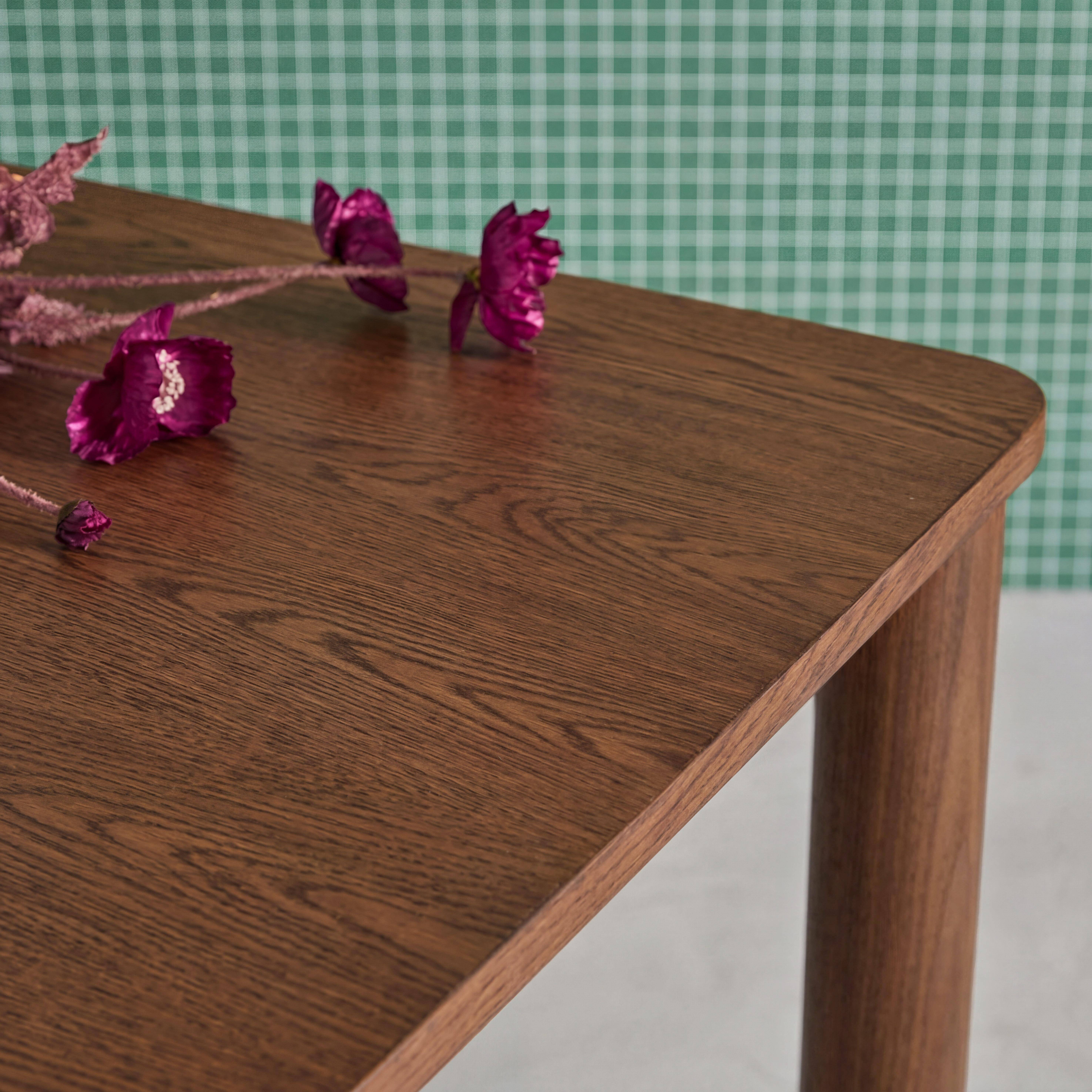 Table à manger rectangulaire bois d'hévéa et placage chêne noyer 6 places - 180 x 100 x 75 cm - Solene,sweeek,Photo3