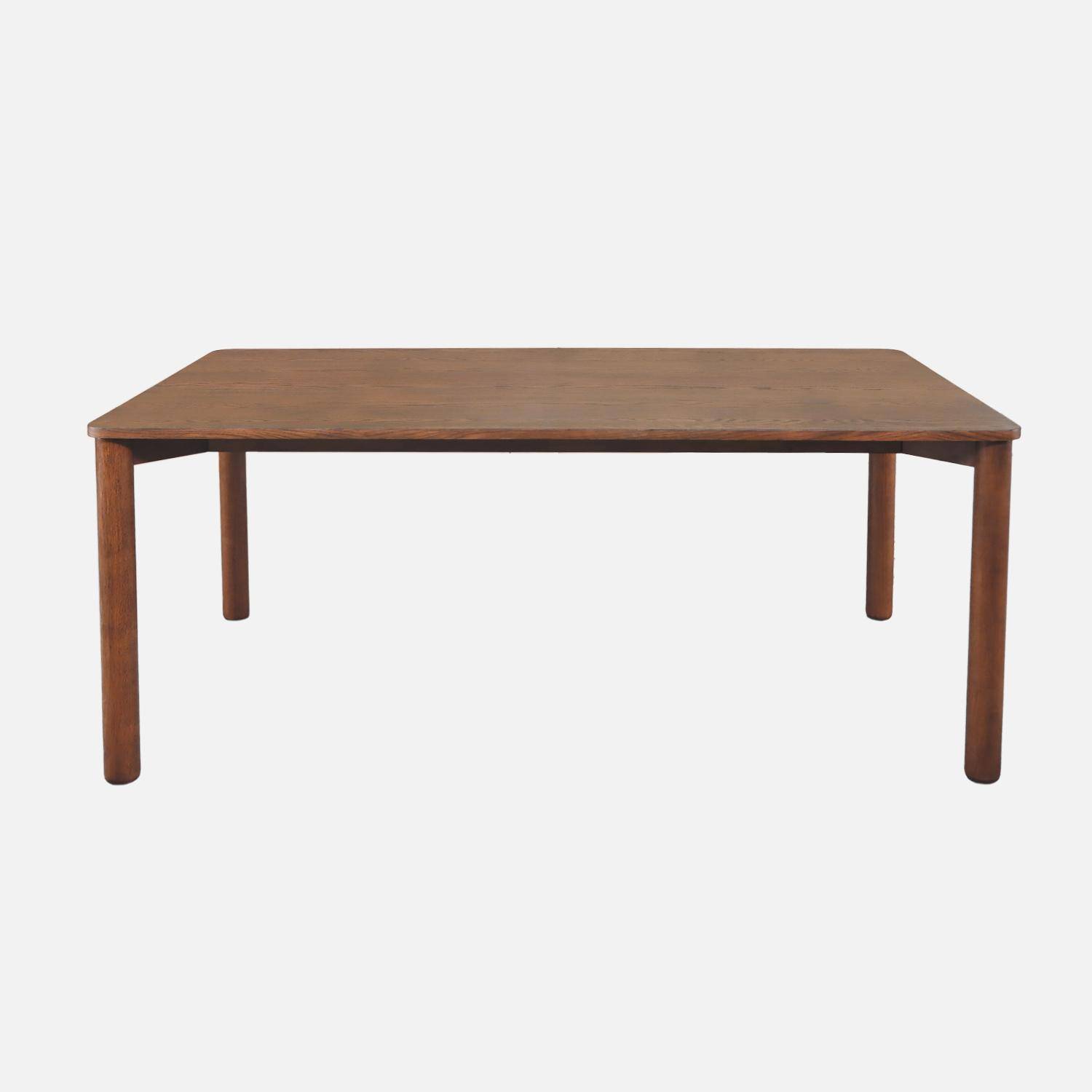 Table à manger rectangulaire bois d'hévéa et placage chêne noyer 6 places - 180 x 100 x 75 cm - Solene Photo2