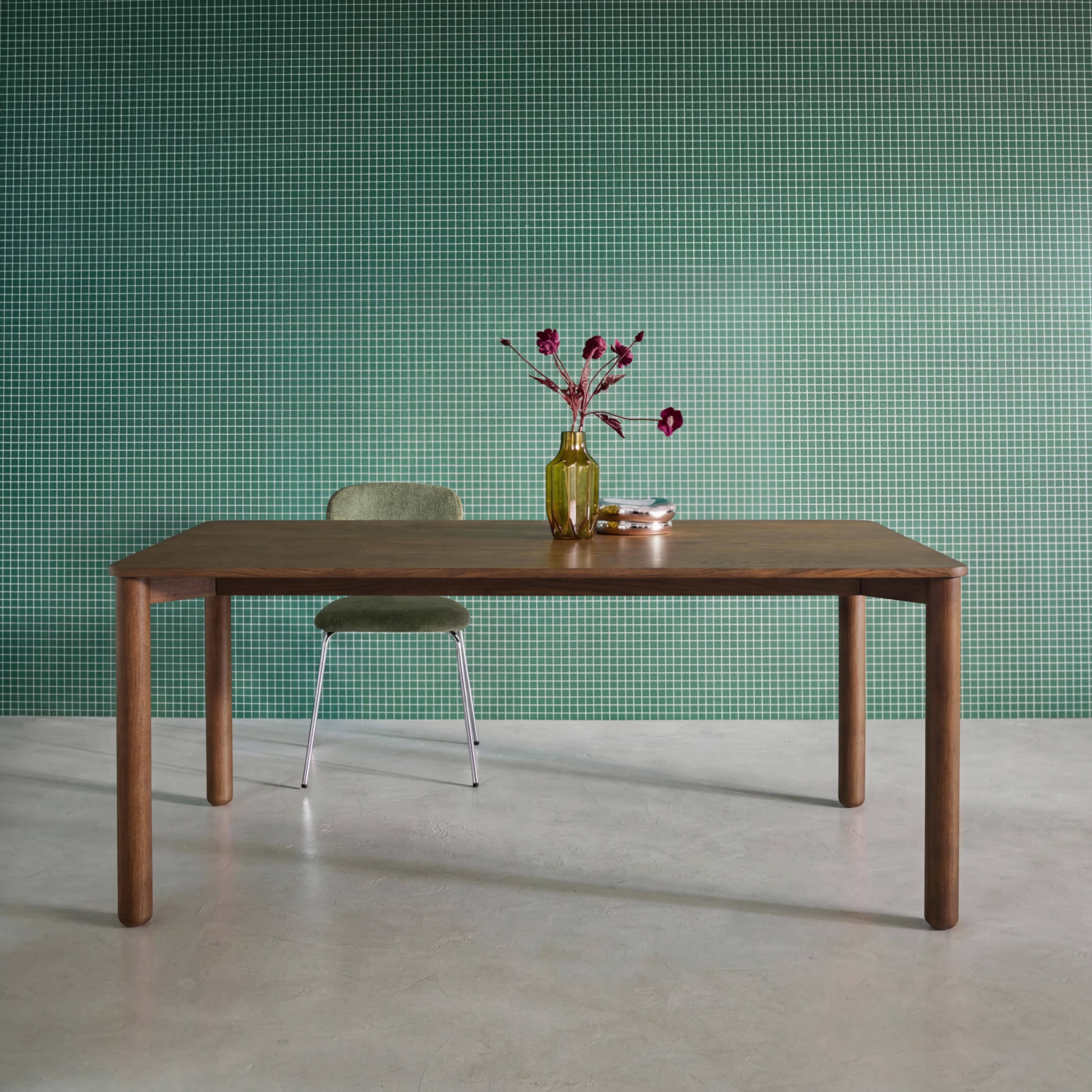 Table à manger rectangulaire bois d'hévéa et placage chêne noyer 6 places - 180 x 100 x 75 cm - Solene Photo1