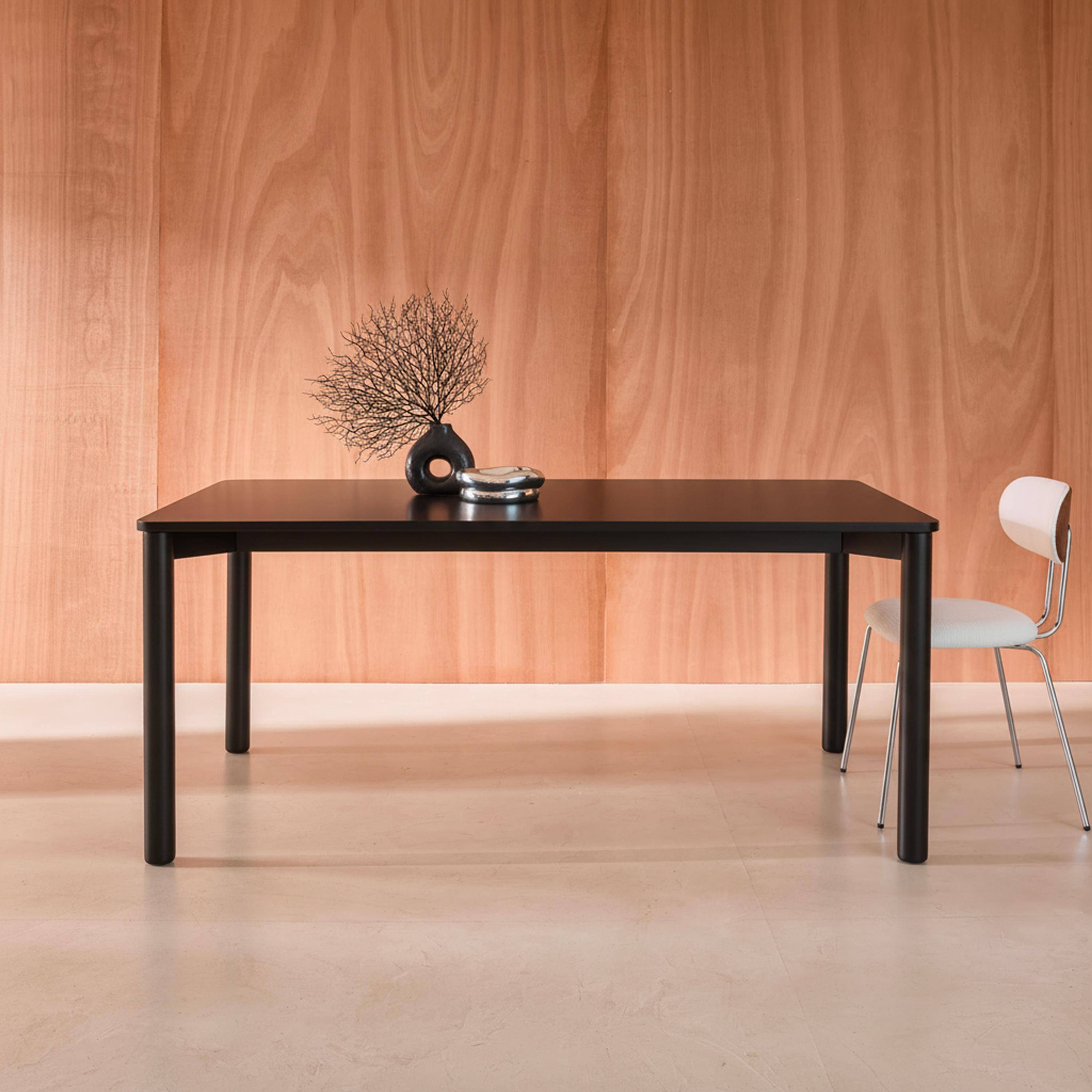 Rechthoekige eettafel rubberhout en eikenfineer 6 plaatsen zwart - 180 x 100 x 75 cm - Solene Photo1