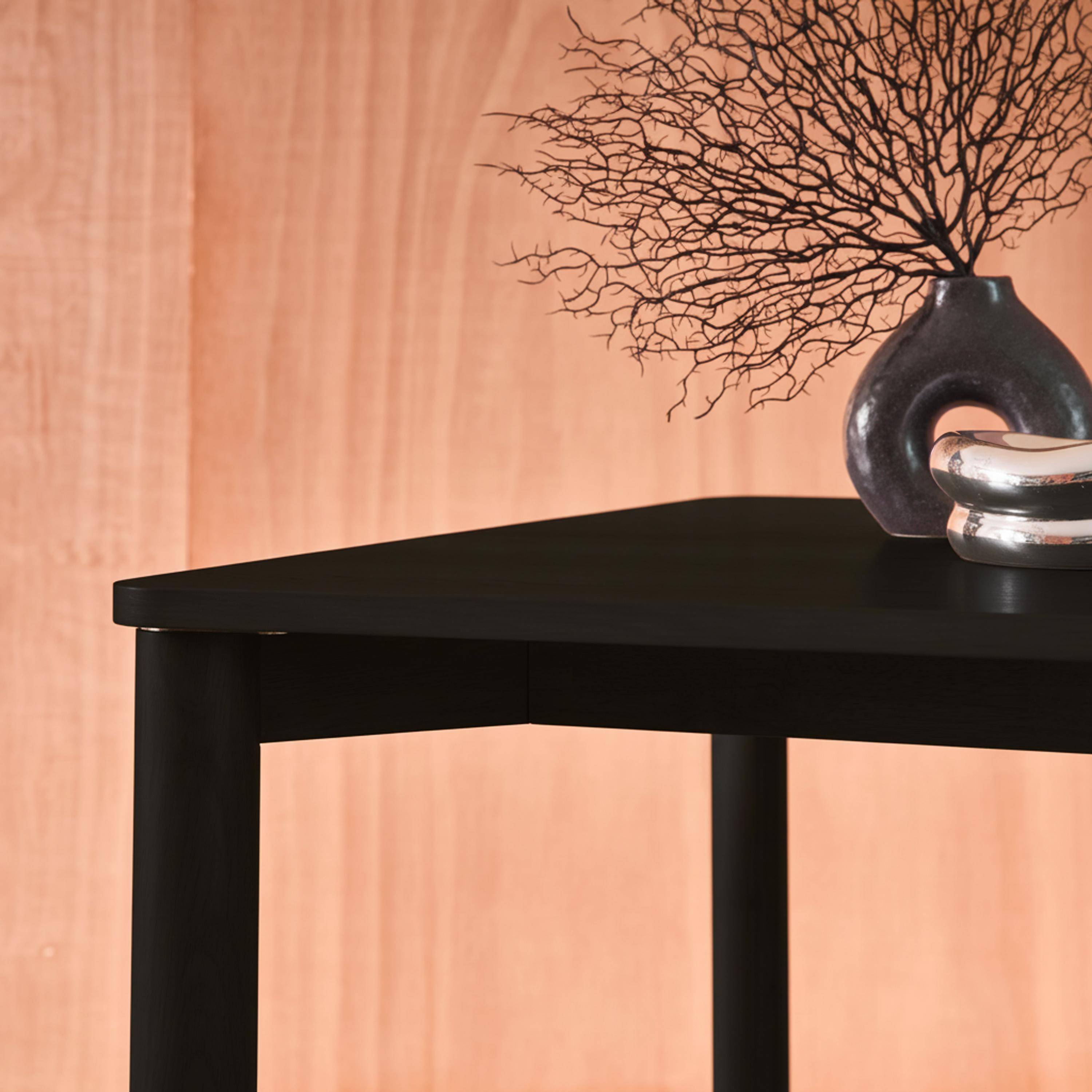 Rechthoekige eettafel rubberhout en eikenfineer 6 plaatsen zwart - 180 x 100 x 75 cm - Solene,sweeek,Photo4