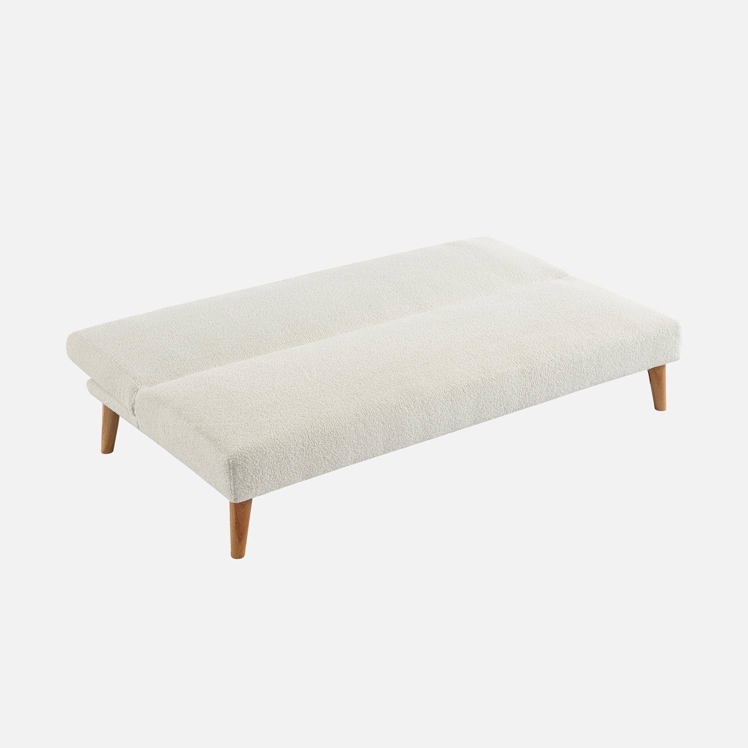 Canapé banquette convertible 3 places bouclette blanche piètement bois d'hévéa L 180 x P 100 x H 74,5 cm - Tom Photo4