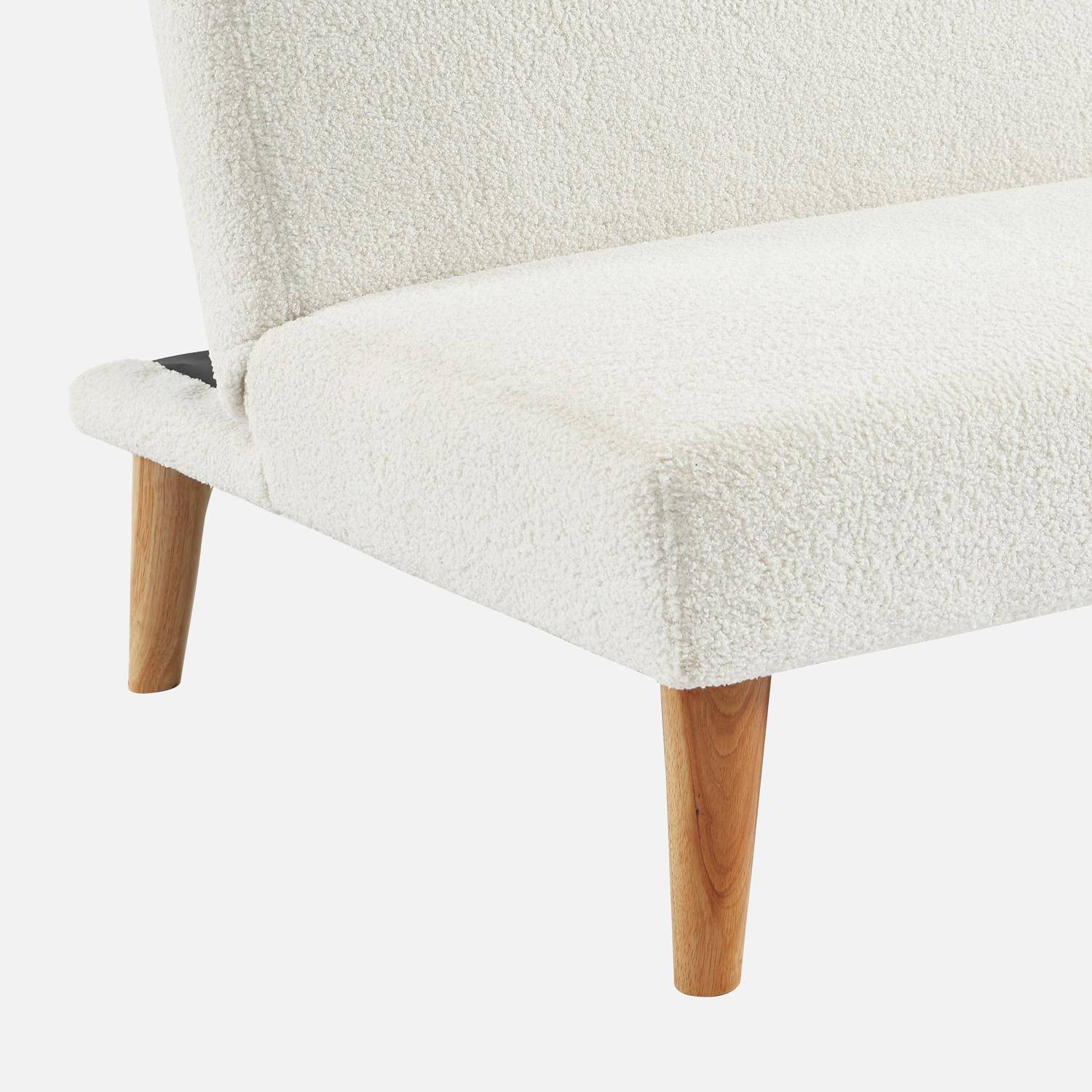 Canapé banquette convertible 3 places bouclette blanche piètement bois d'hévéa L 180 x P 100 x H 74,5 cm - Tom Photo5