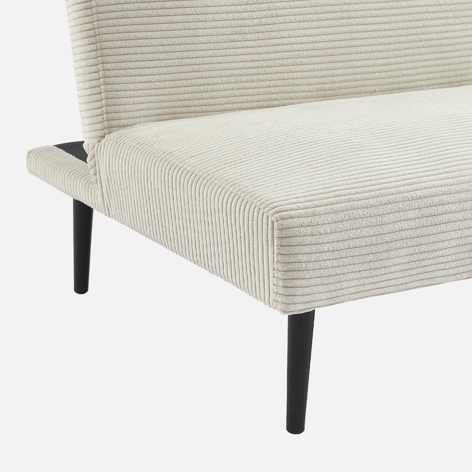 Canapé banquette convertible 3 places velours côtelé crème piétement métal L 180 x P 100 x H 74,5 cm - Max Photo5