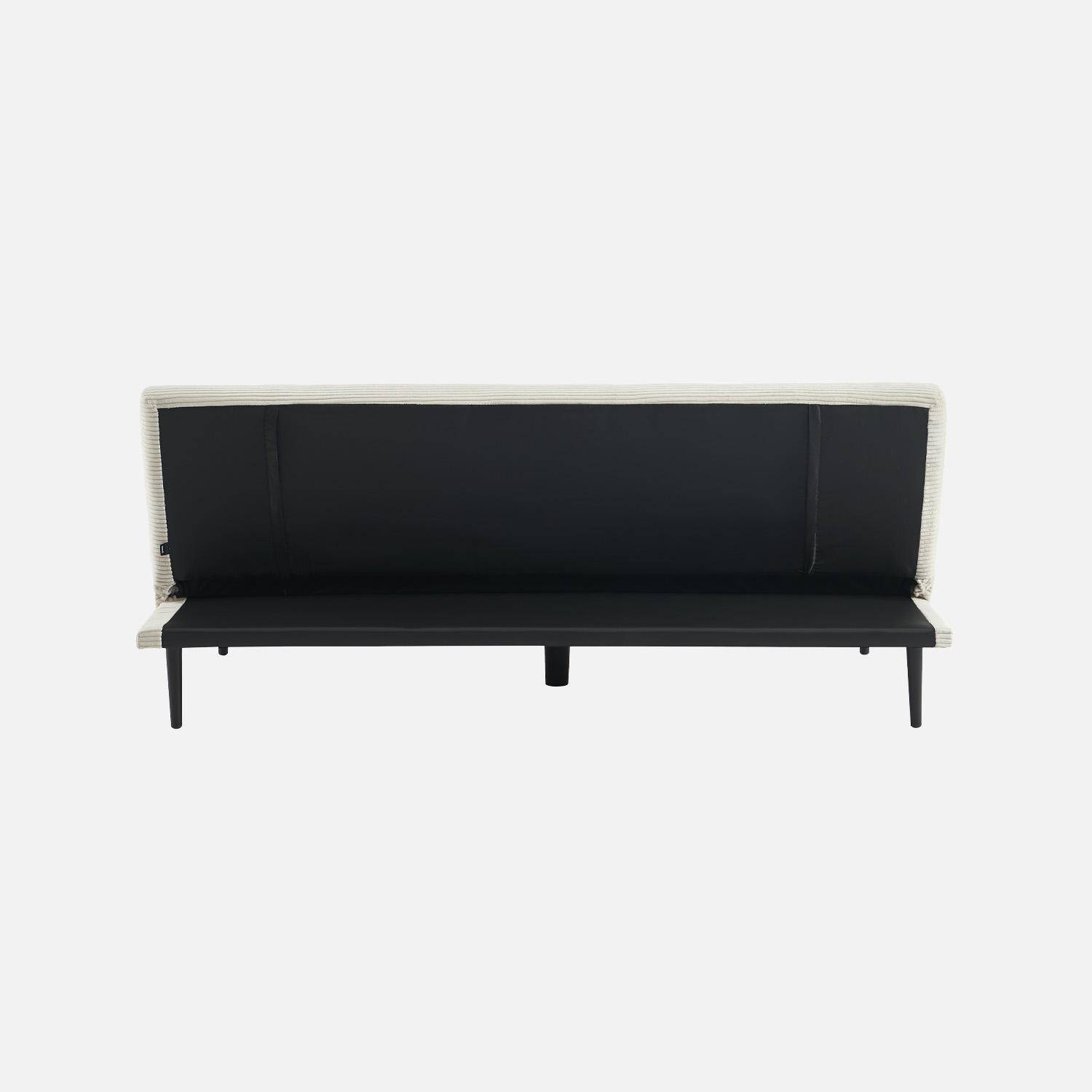 Canapé banquette convertible 3 places velours côtelé crème piétement métal L 180 x P 100 x H 74,5 cm - Max Photo4