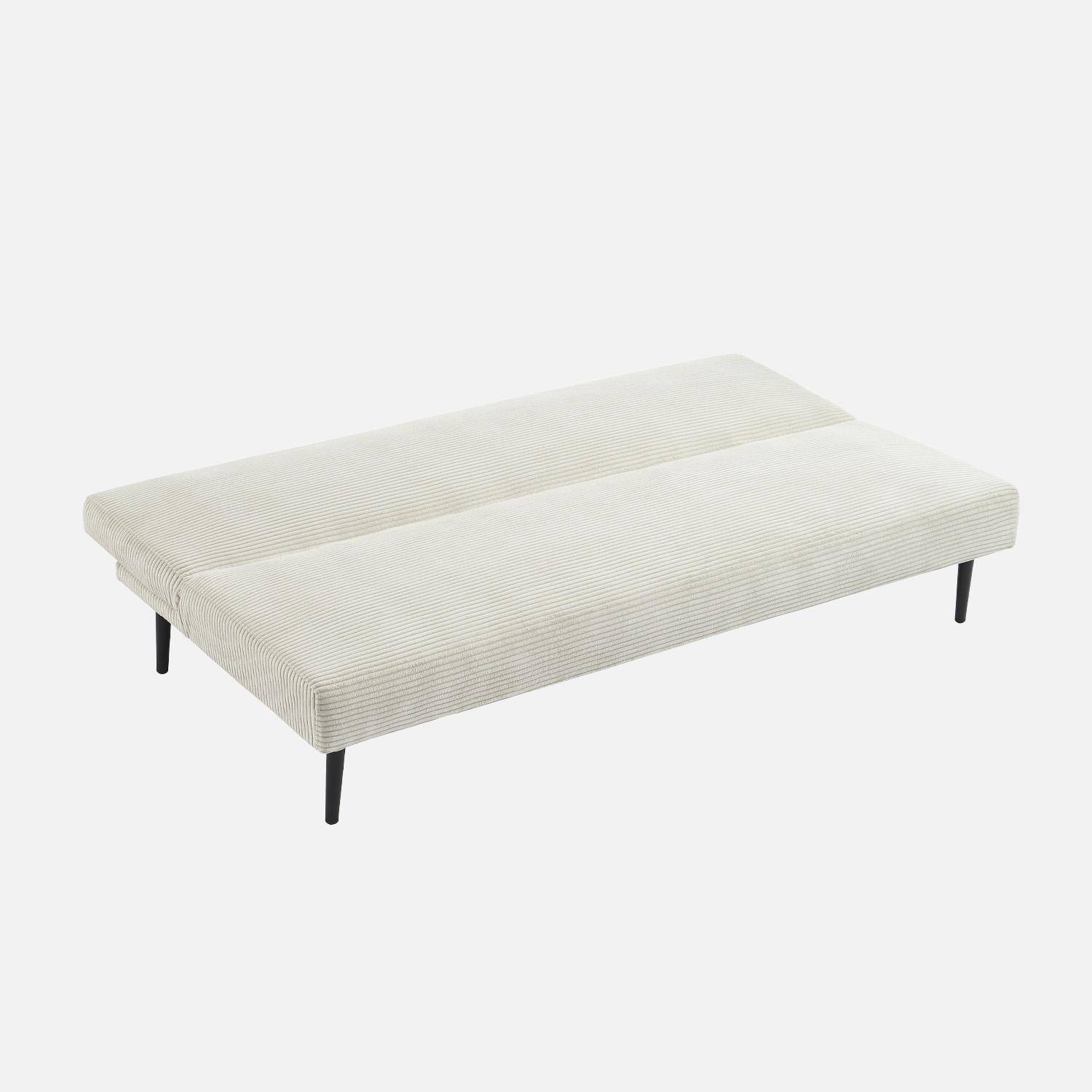 Canapé banquette convertible 3 places velours côtelé crème piétement métal L 180 x P 100 x H 74,5 cm - Max Photo3