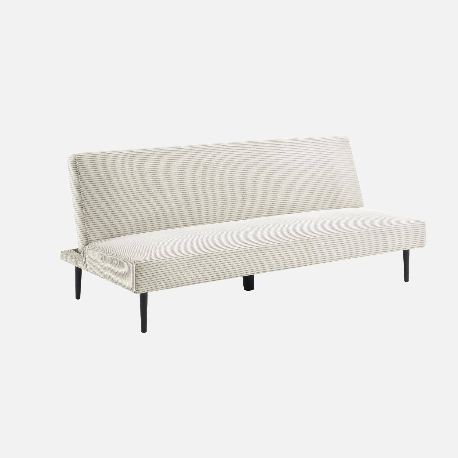 Canapé banquette convertible 3 places velours côtelé crème piétement métal L 180 x P 100 x H 74,5 cm - Max Photo1