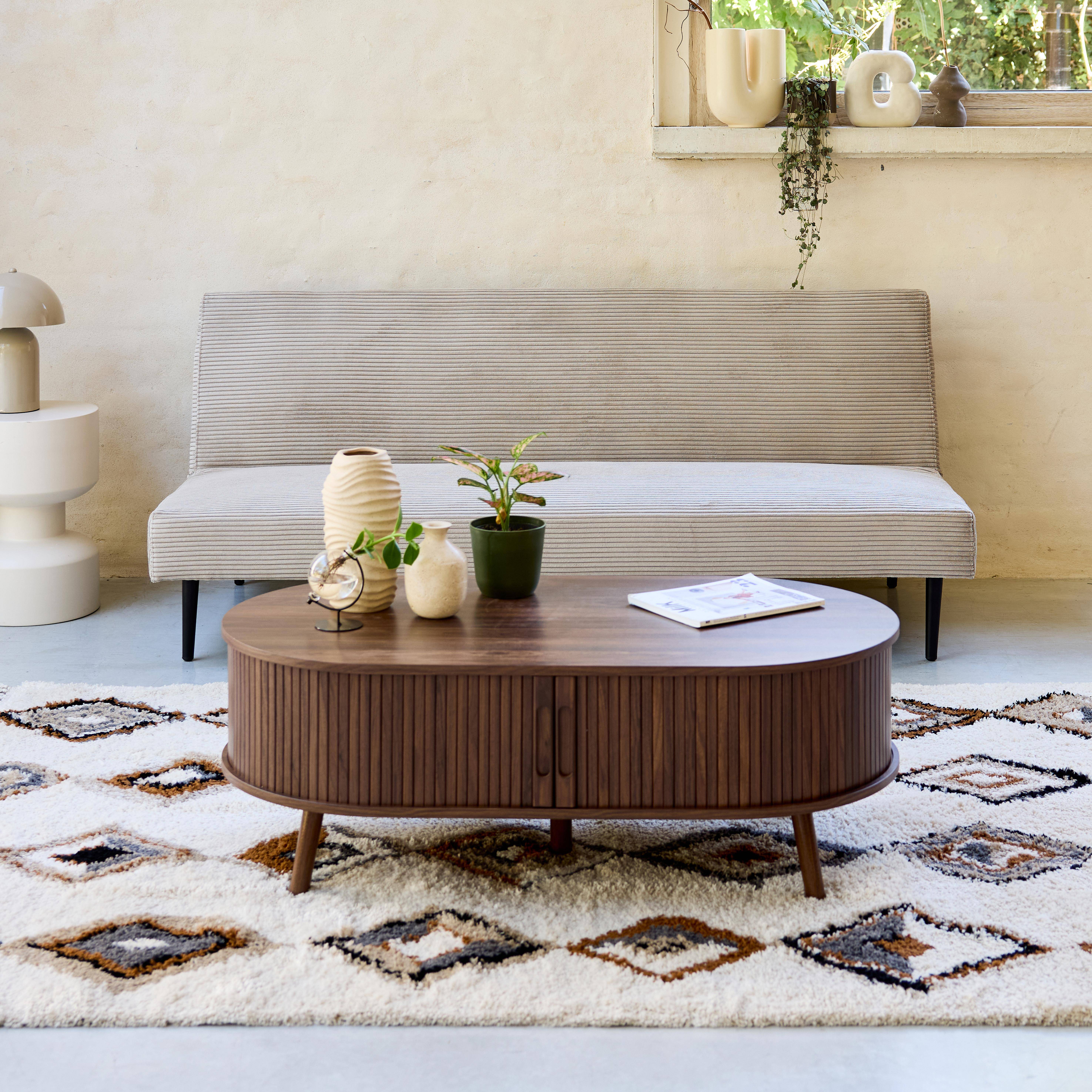 3-zits slaapbankbank in beige corduroy metalen poten L 180 x P 100 x H 74,5 cm - Max Photo3