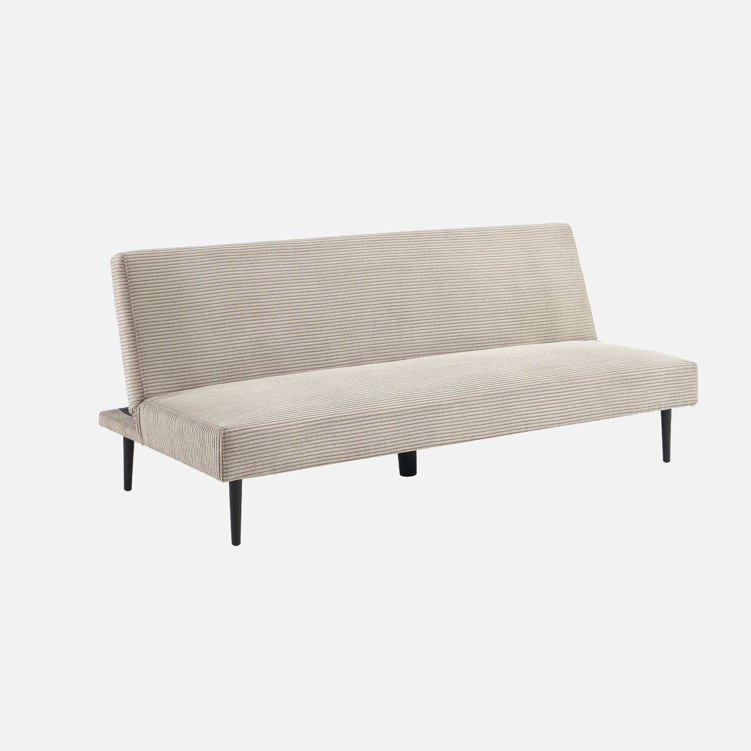 Sofá-cama en terciopelo de pana fina, 3 plazas , Max, Gris beige, 180x85x74.5 cm,sweeek,Photo3