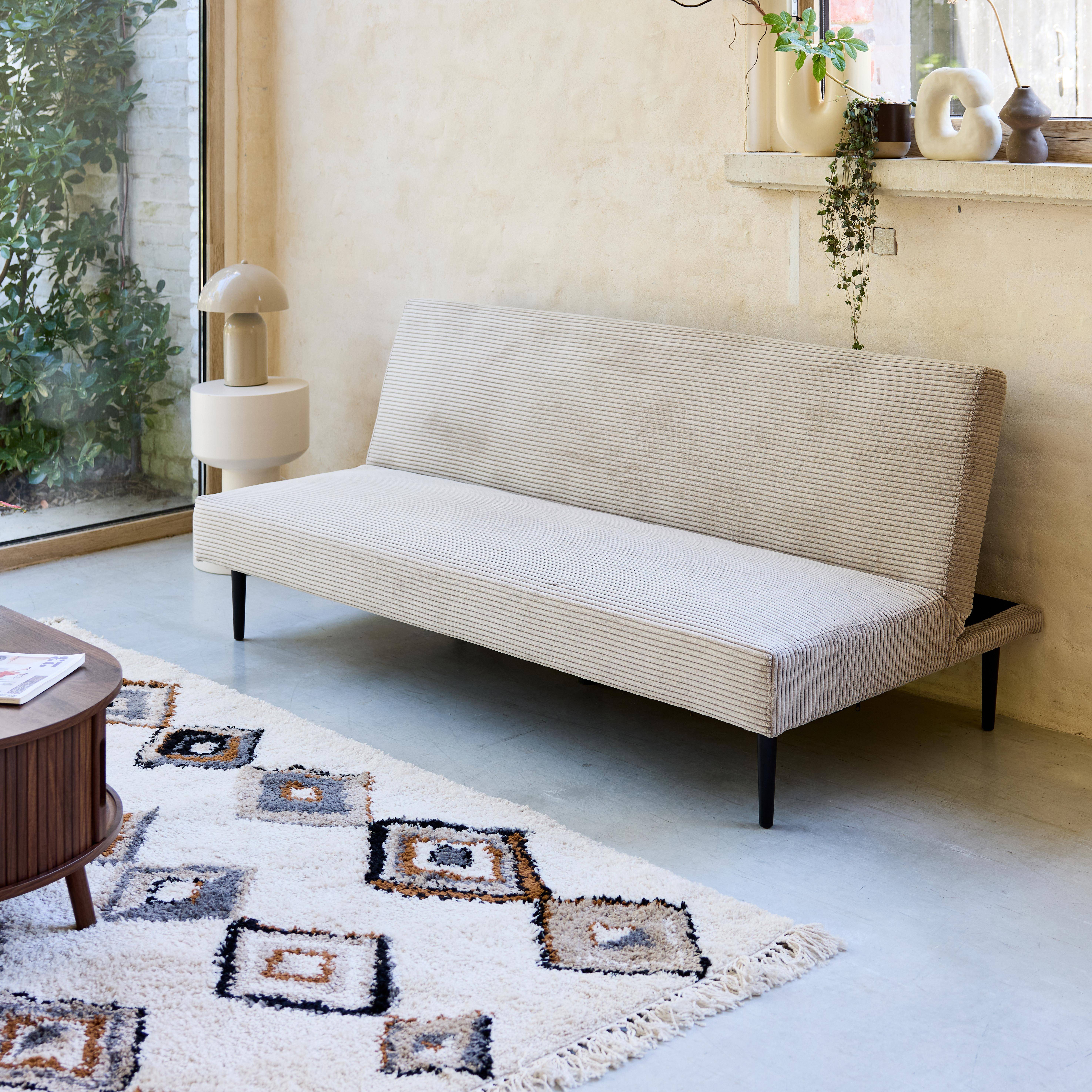 Sofá-cama en terciopelo de pana fina, 3 plazas , Max, Gris beige, 180x85x74.5 cm,sweeek,Photo1