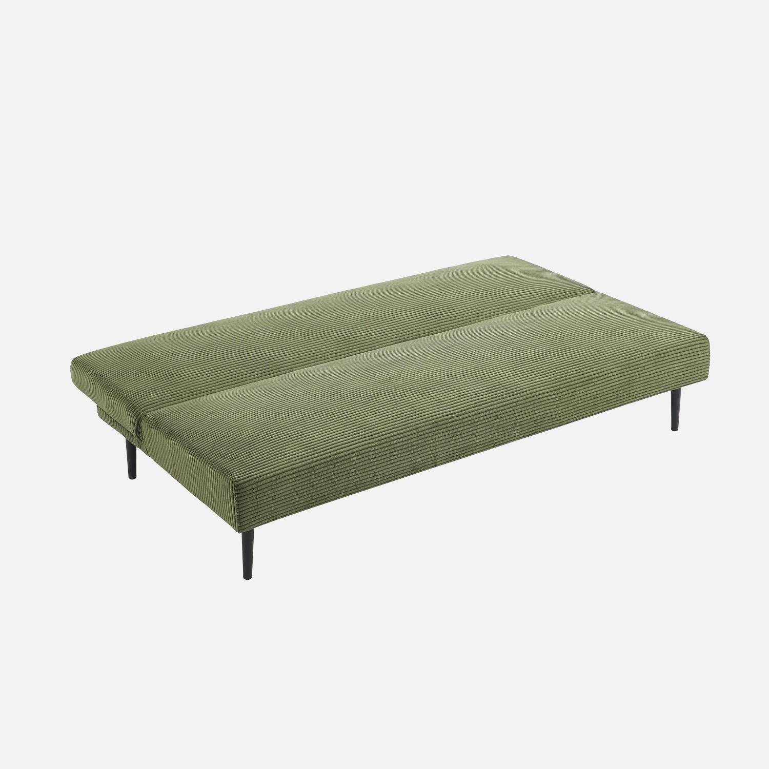 Canapé banquette convertible 3 places velours côtelé kaki piétement métal L 180 x P 100 x H 74,5 cm - Max Photo4