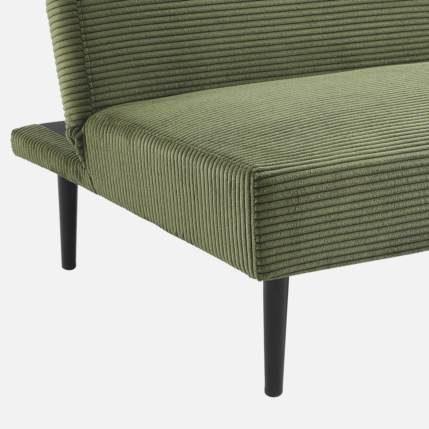 Canapé banquette convertible 3 places velours côtelé kaki piétement métal L 180 x P 100 x H 74,5 cm - Max Photo5