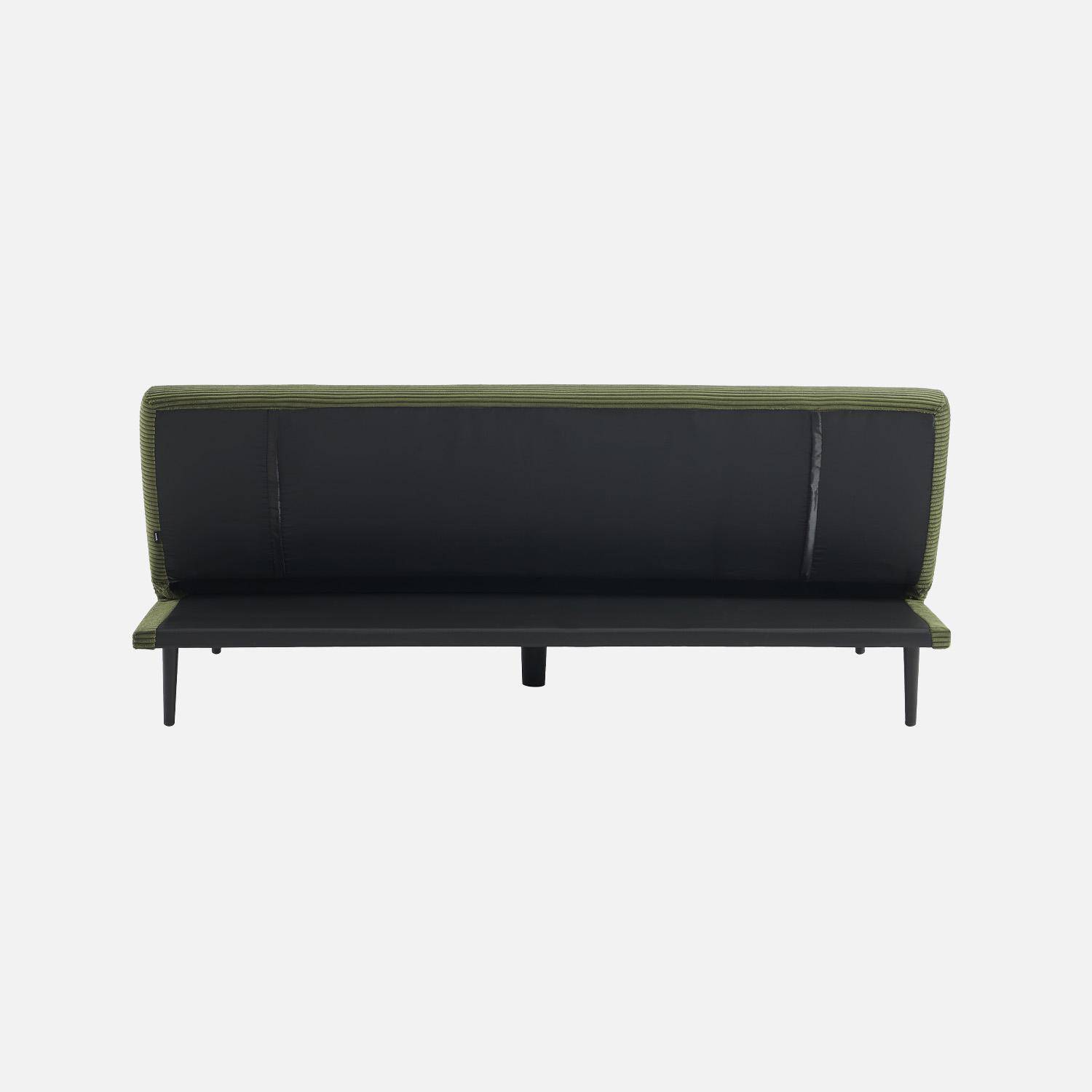 Canapé banquette convertible 3 places velours côtelé kaki piétement métal L 180 x P 100 x H 74,5 cm - Max Photo3