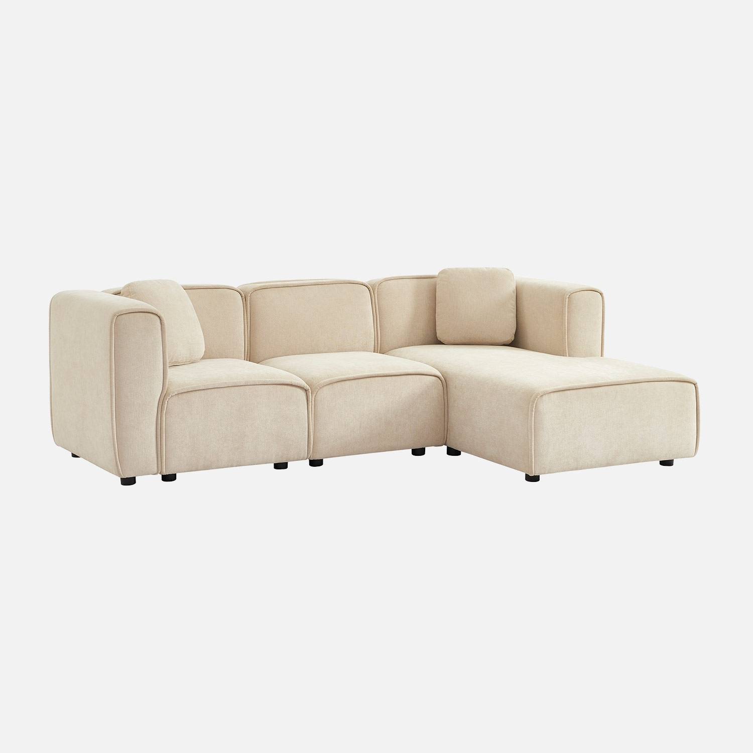 Canapé d'angle droite 3 places tissu beige