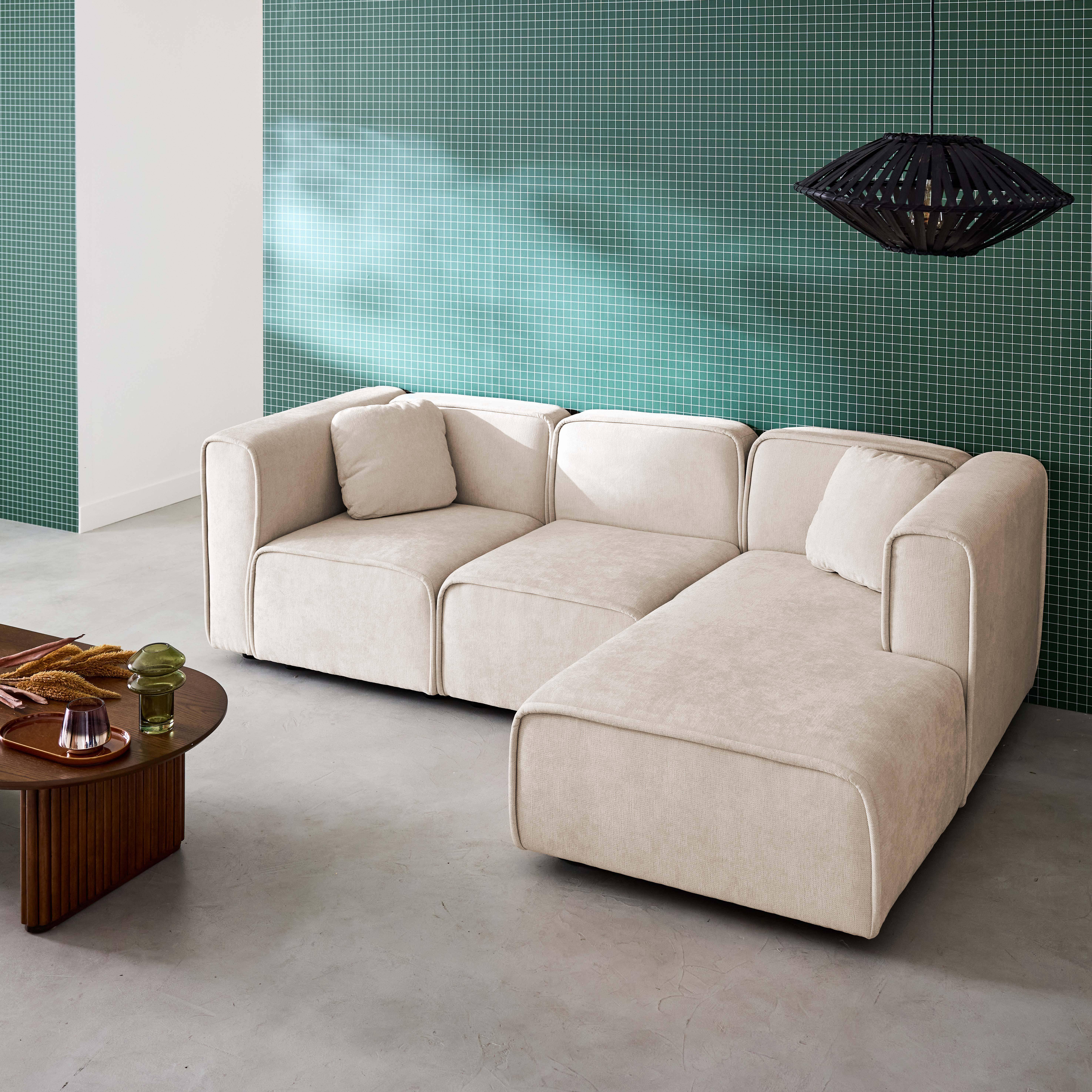 Rechtse hoekbank 3 zitplaatsen stof beige L 230 x D 145 x H 70 cm - Lester Photo2